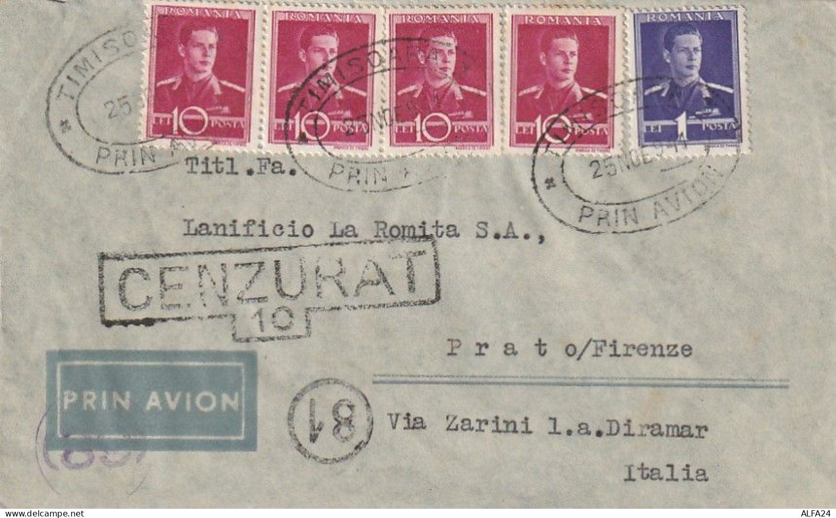 LETTERA POSTA AEREA 1944 ROMANIA 4X10+1 TIMBRO TIMISOARA (XT3227 - Briefe U. Dokumente