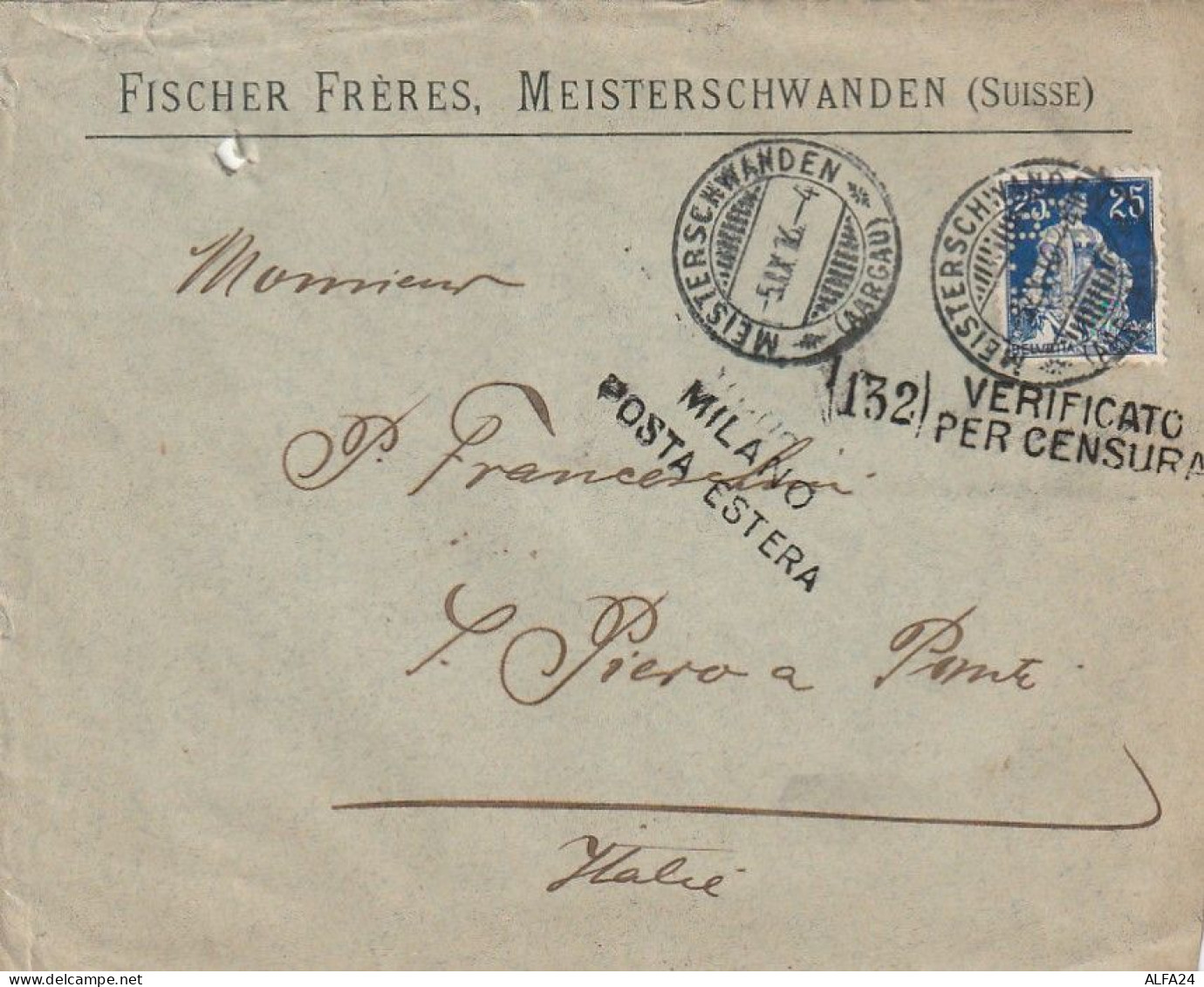LETTERA 1916 25 SVIZZERA PERFIN (XT3346 - Storia Postale