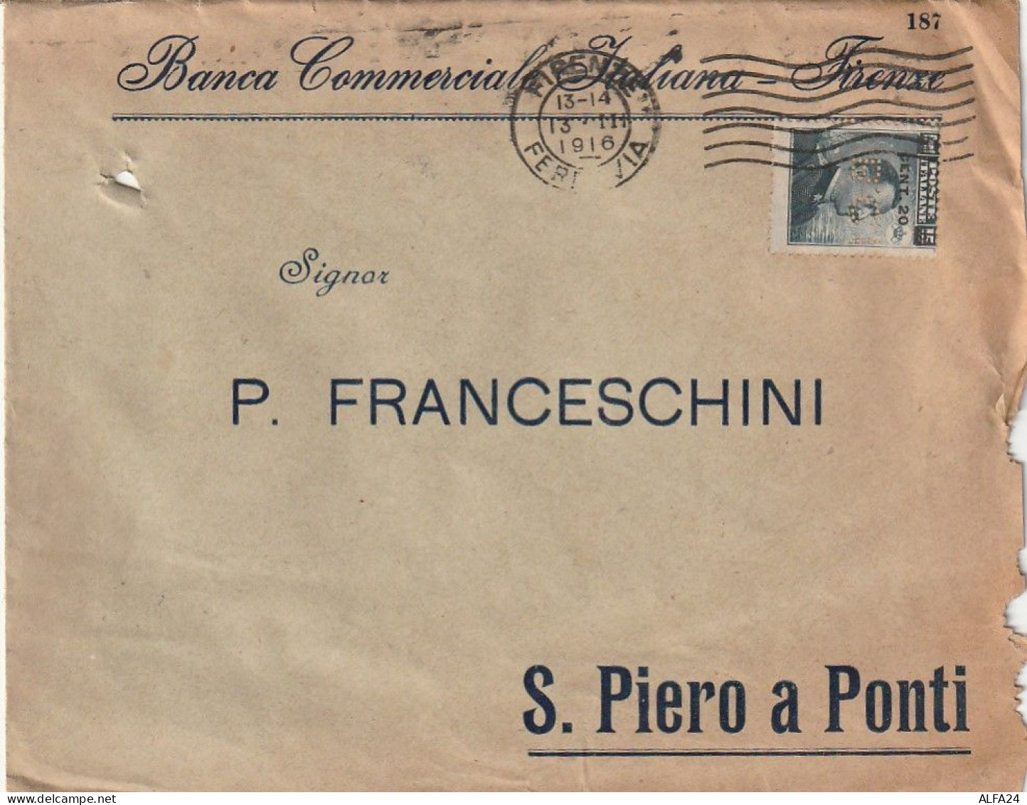 LETTERA 1915 C.20 SS 15 BANCA COMMERCIALE - PERFIN (XT3231 - Marcofilie