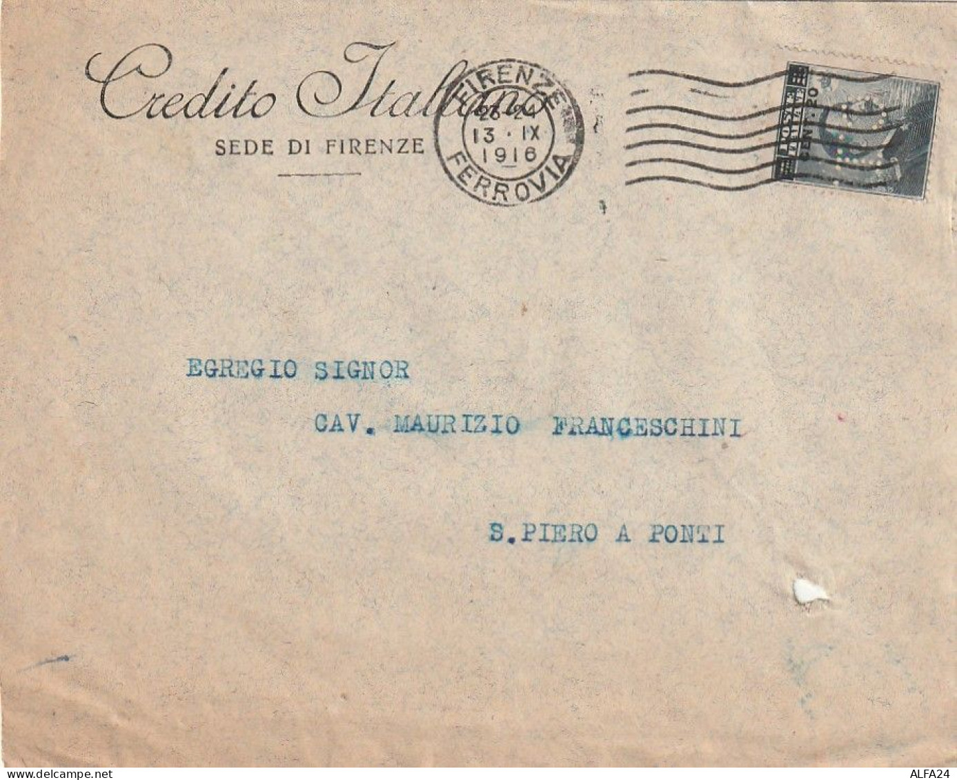 LETTERA 1916 C.20 SS 15 CREDITO ITALIANO - PERFIN (XT3226 - Marcofilie