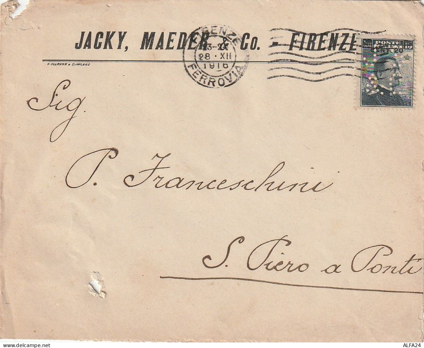LETTERA 1916 C. 20 SS 15 MAEDER PERFIN  (XT3225 - Marcophilie