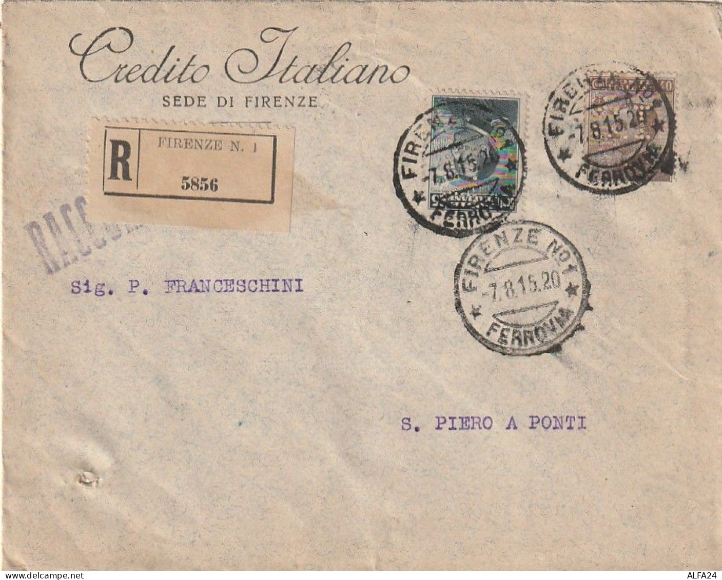 RACCOMANDATA 1916 5+40 CREDITO ITALIANO - PERFIN (XT3220 - Storia Postale
