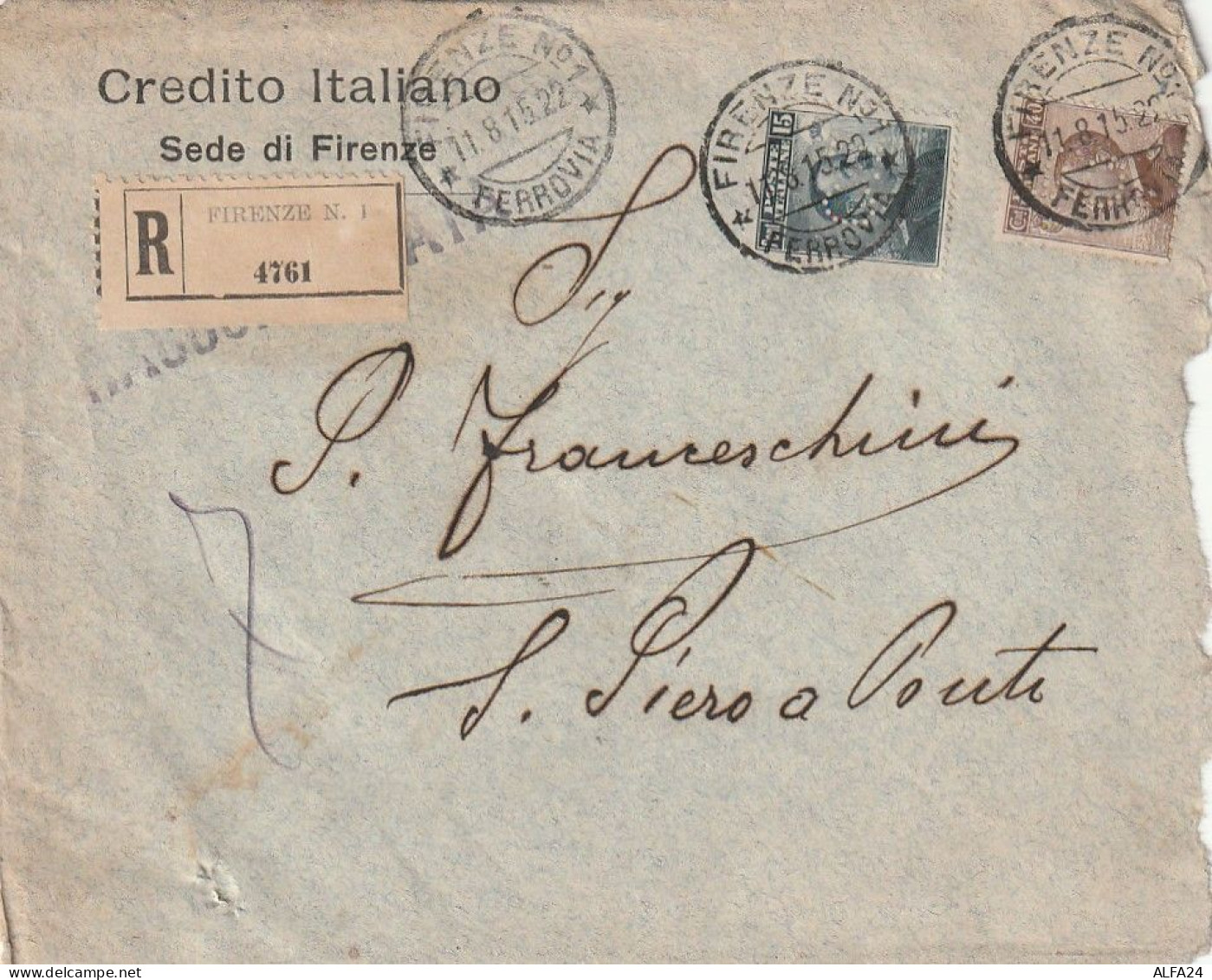 RACCOMANDATA 1915 15+40 CREDITO ITALIANO - PERFIN (XT3216 - Marcophilia