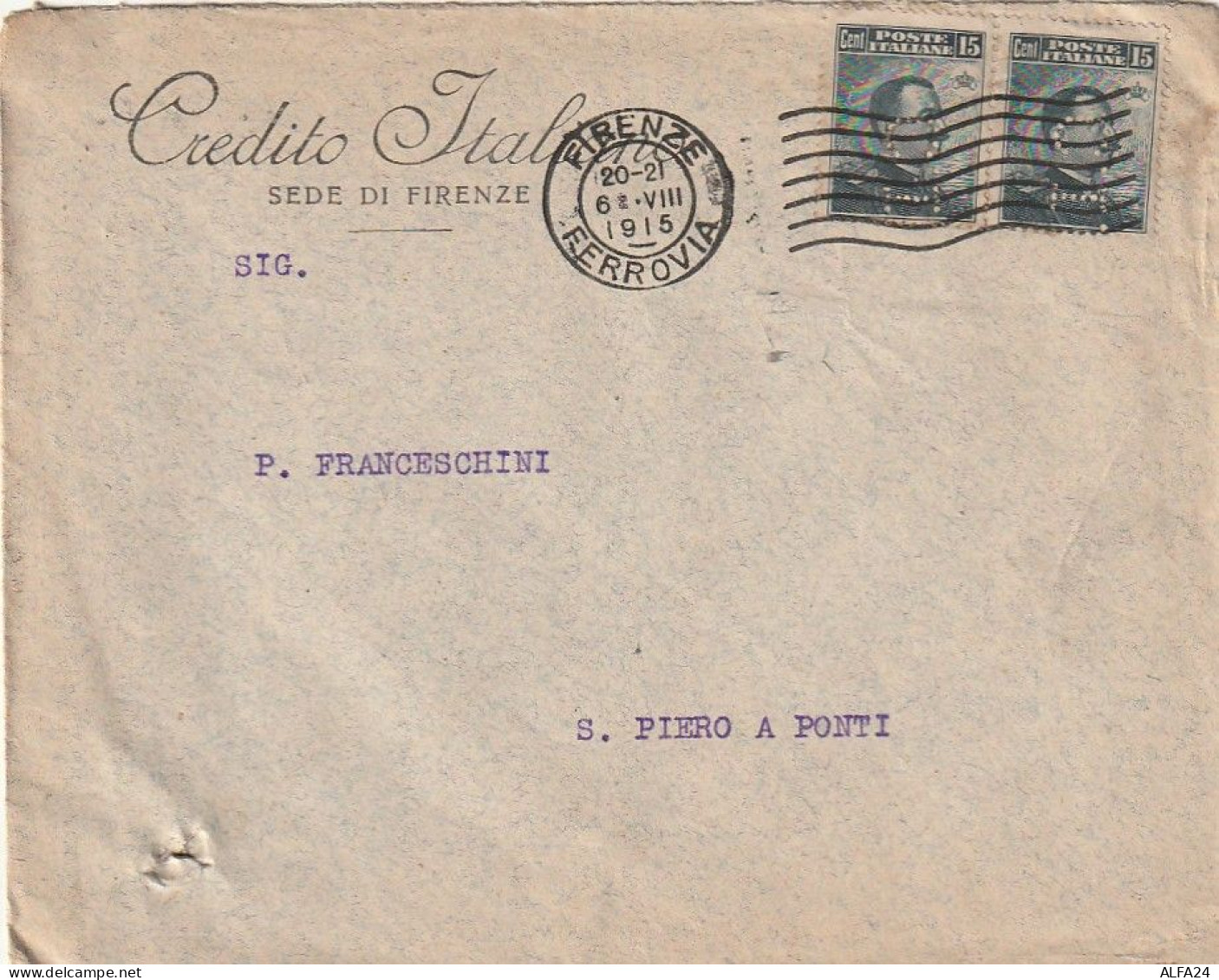 LETTERA 1915 C.15X2 CREDITO ITALIANO -PERFIN (XT3215 - Marcophilia