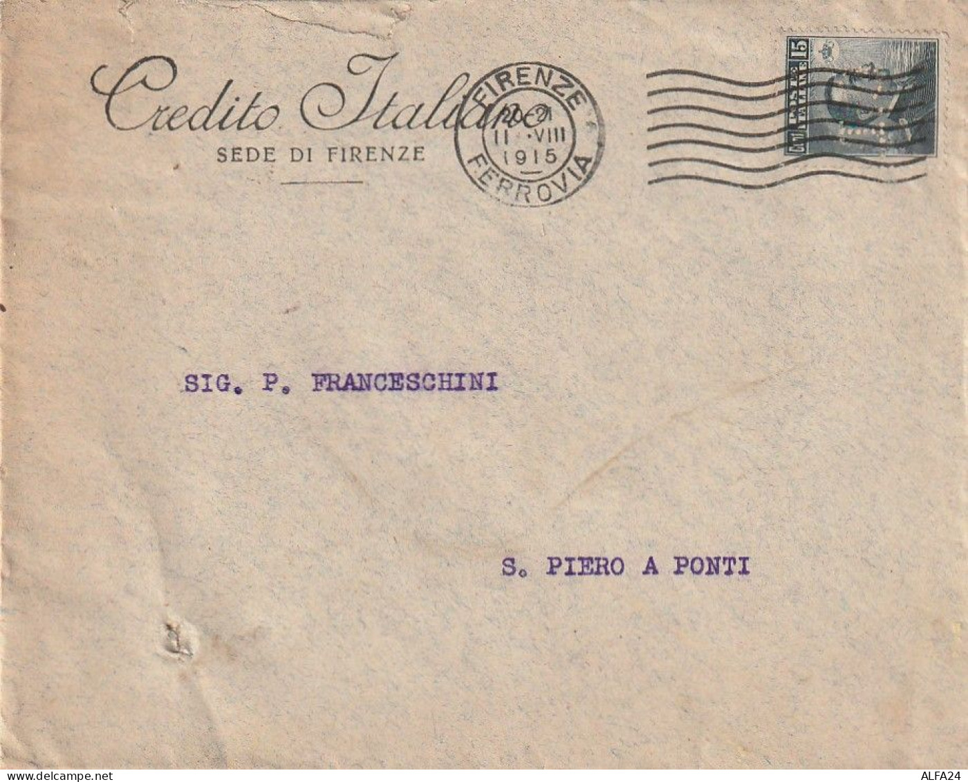 LETTERA 1915 C.15 CREDITO ITALIANO -PERFIN (XT3218 - Marcophilia