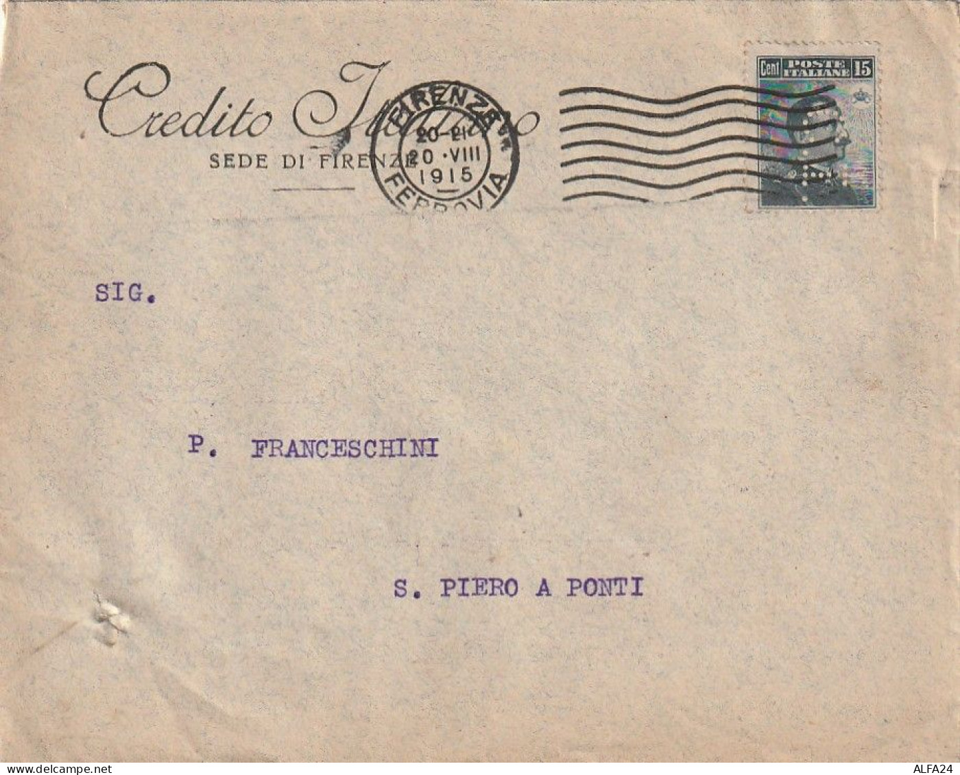 LETTERA 1915 C.15 CREDITO ITALIANO -PERFIN (XT3214 - Marcofilía