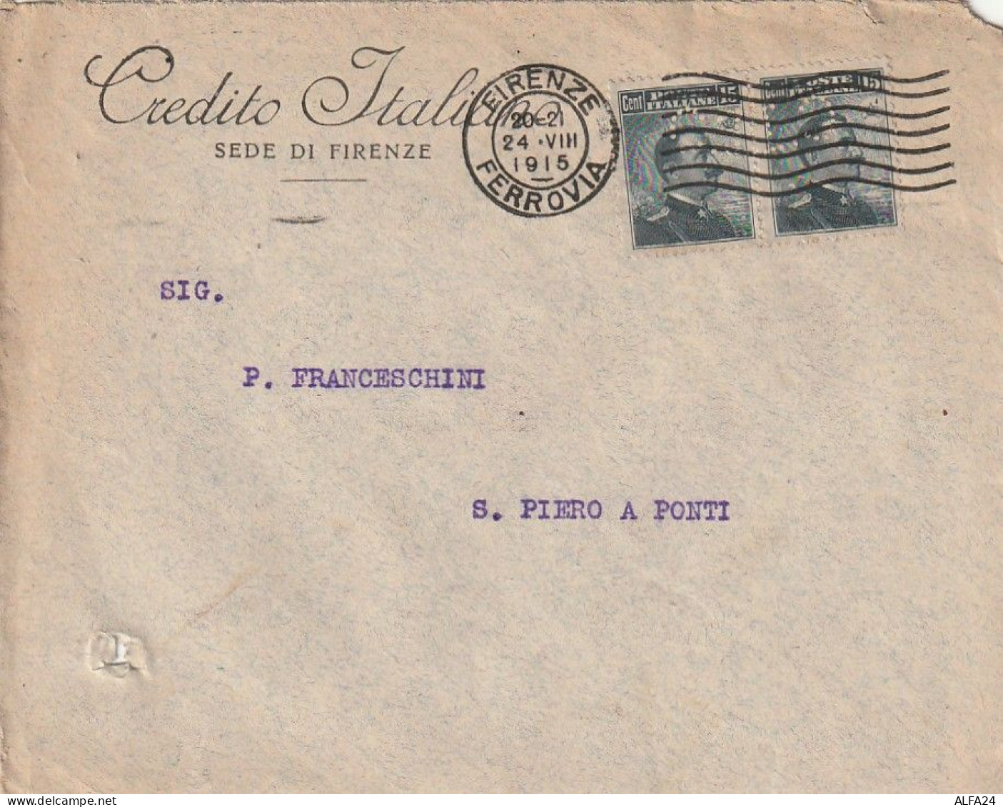 LETTERA 1915 C.15X2 CREDITO ITALIANO -PERFIN (XT3213 - Marcophilie