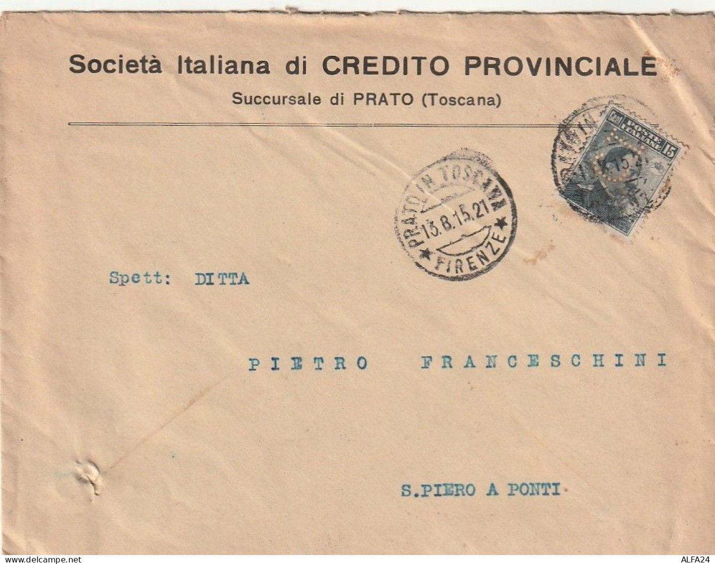 LETTERA 1915 C.15 CREDITO ITALIANO - PERFIN (XT3210 - Marcophilia