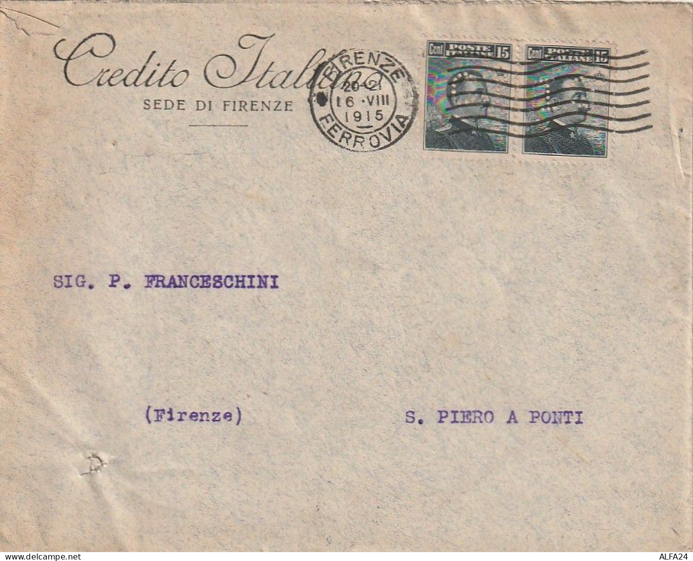 LETTERA 1915 C.15X2 CREDITO ITALIANO -PERFIN (XT3211 - Marcophilia