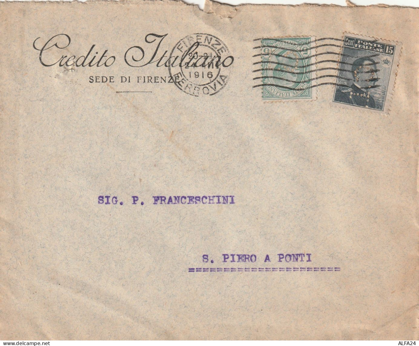 LETTERA 1916 5+15 CREDITO ITALIANO - PERFIN (XT3202 - Marcofilie