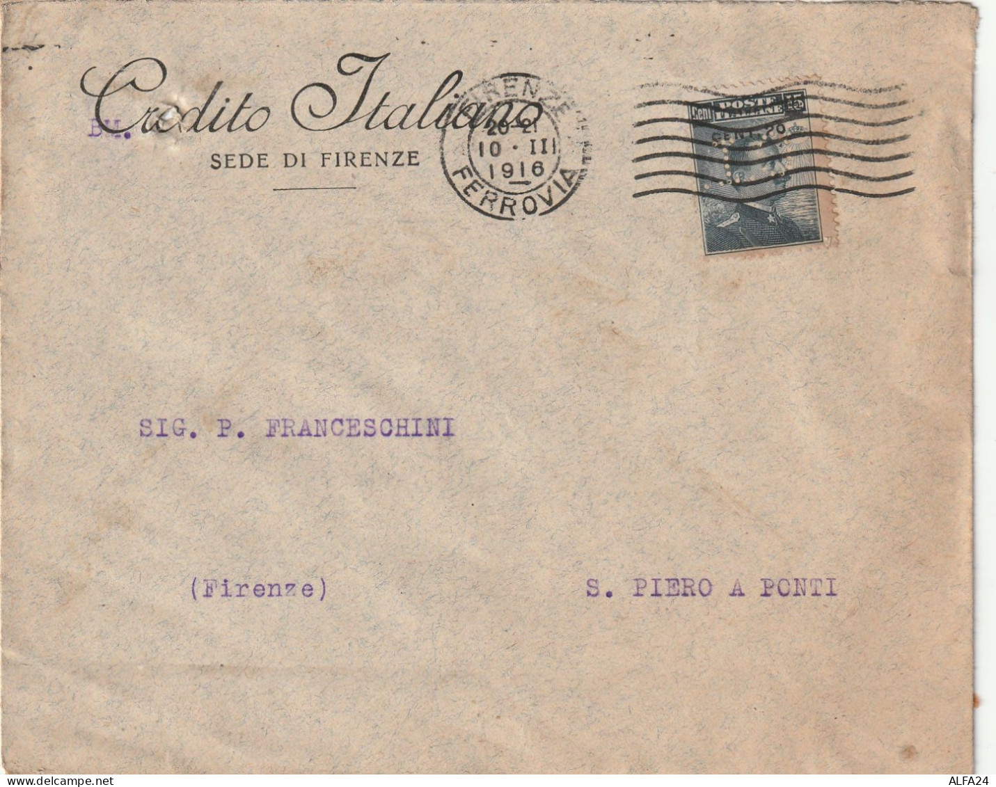 LETTERA 1916 C.20 SS 15 CREDITO ITALIANO - PERFIN (XT3205 - Marcophilie