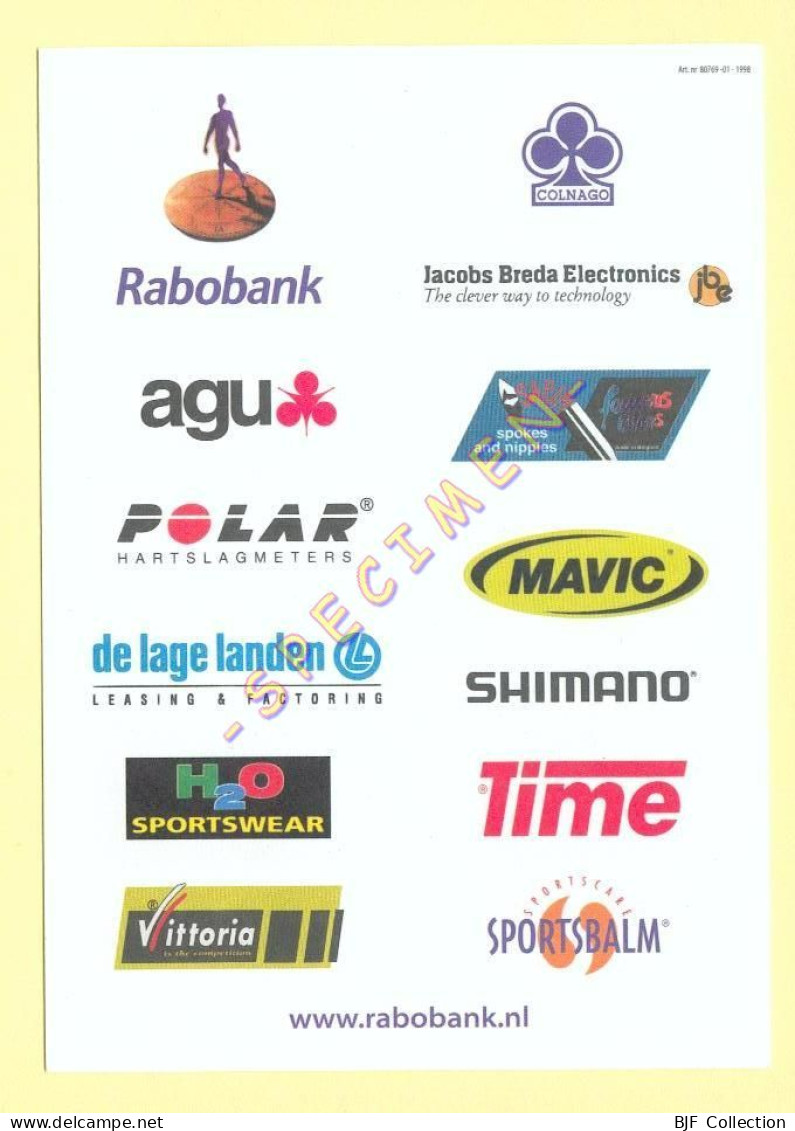 Cyclisme : Peter LUTTENBERGER – Equipe RABOBANK 1998 (voir Scan Recto/verso)(signature Imprimée Sur La Carte) - Wielrennen