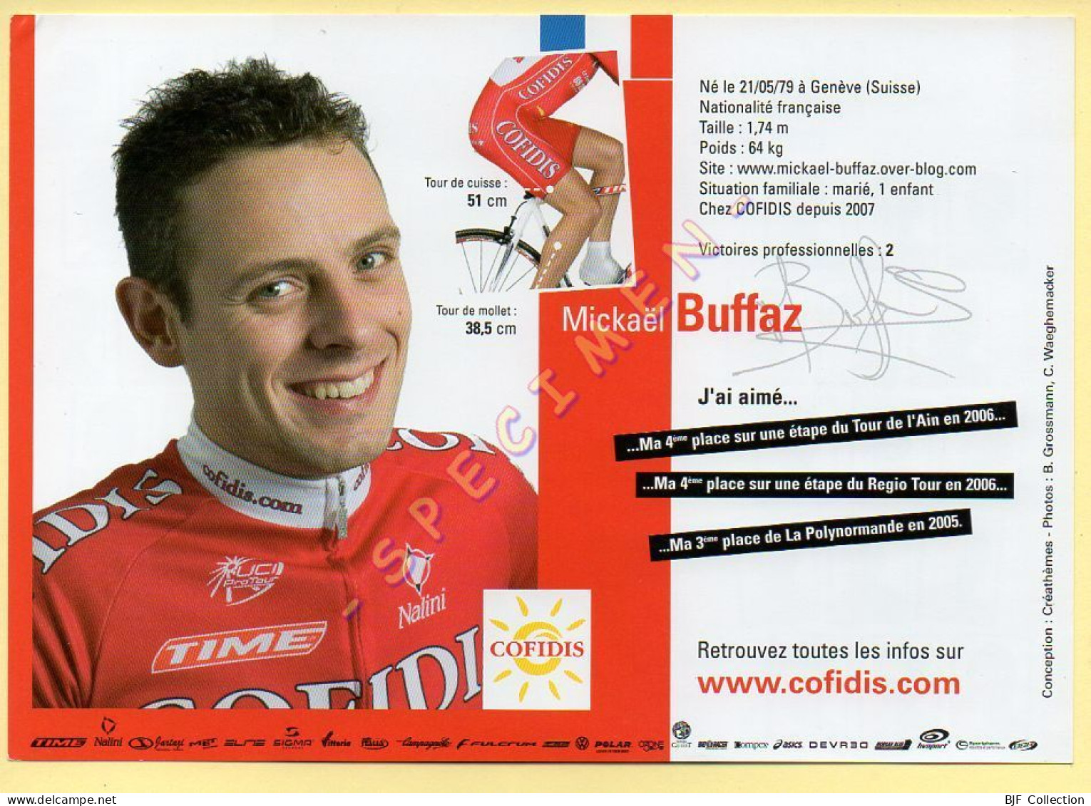 Cyclisme : Mickaël BUFFAZ – Equipe COFIDIS 2007 – Format 20 X 14 Cm (signature Imprimée Sur La Carte) - Cycling