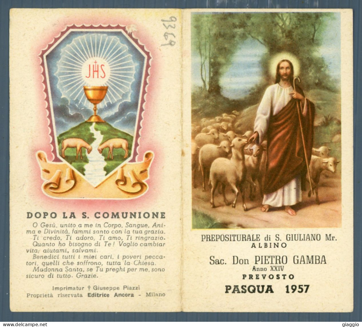 °°° Santino N. 9369 - Pasqua 1957 °°° - Religion & Esotericism