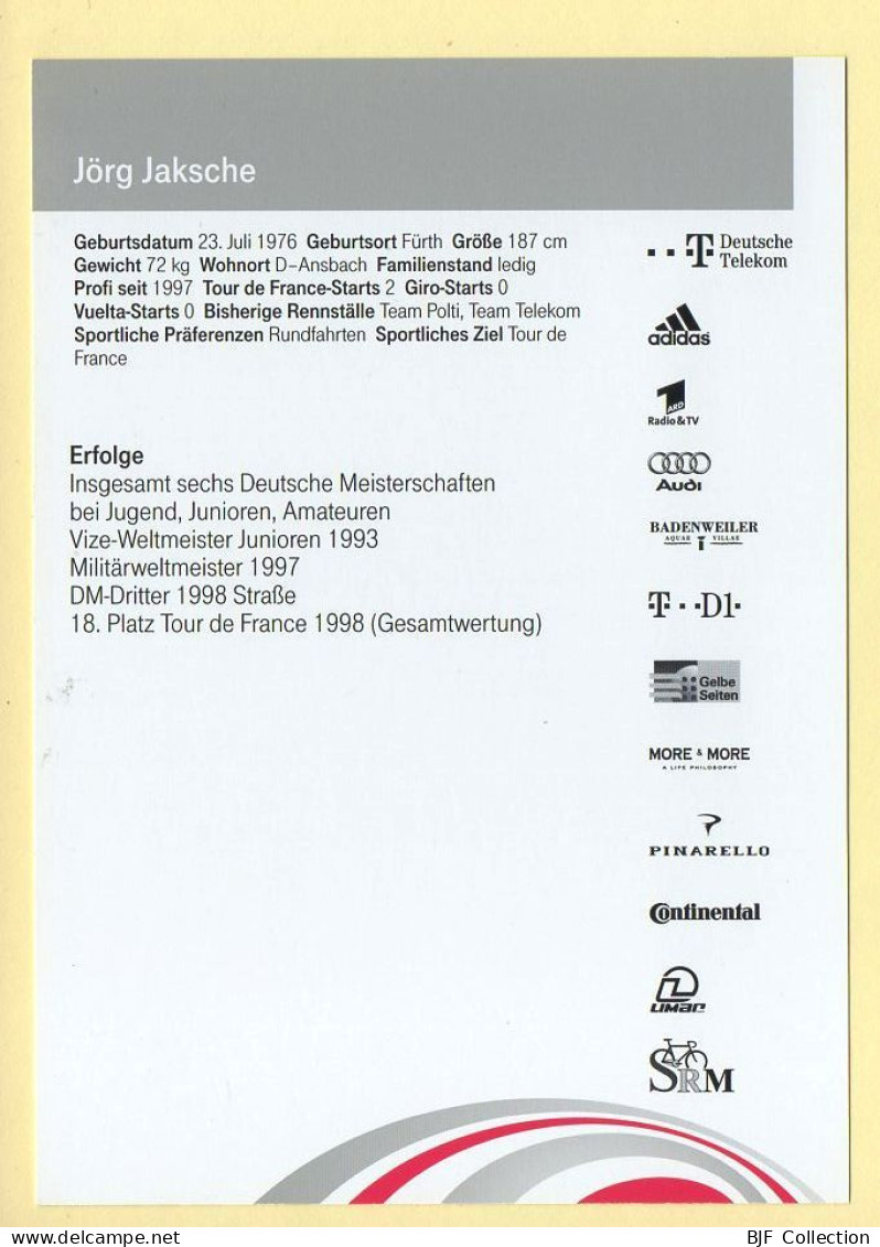 Cyclisme : Jörg JAKSCHE - Equipe Deutsche Telekom 2000 (voir Scan Recto/verso) - Cycling