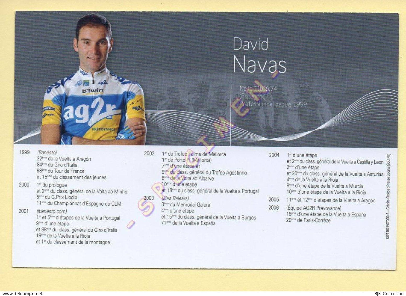 Cyclisme : David NAVAS – Equipe AG2R Prévoyance 2007 (voir Scan Recto/verso) - Radsport