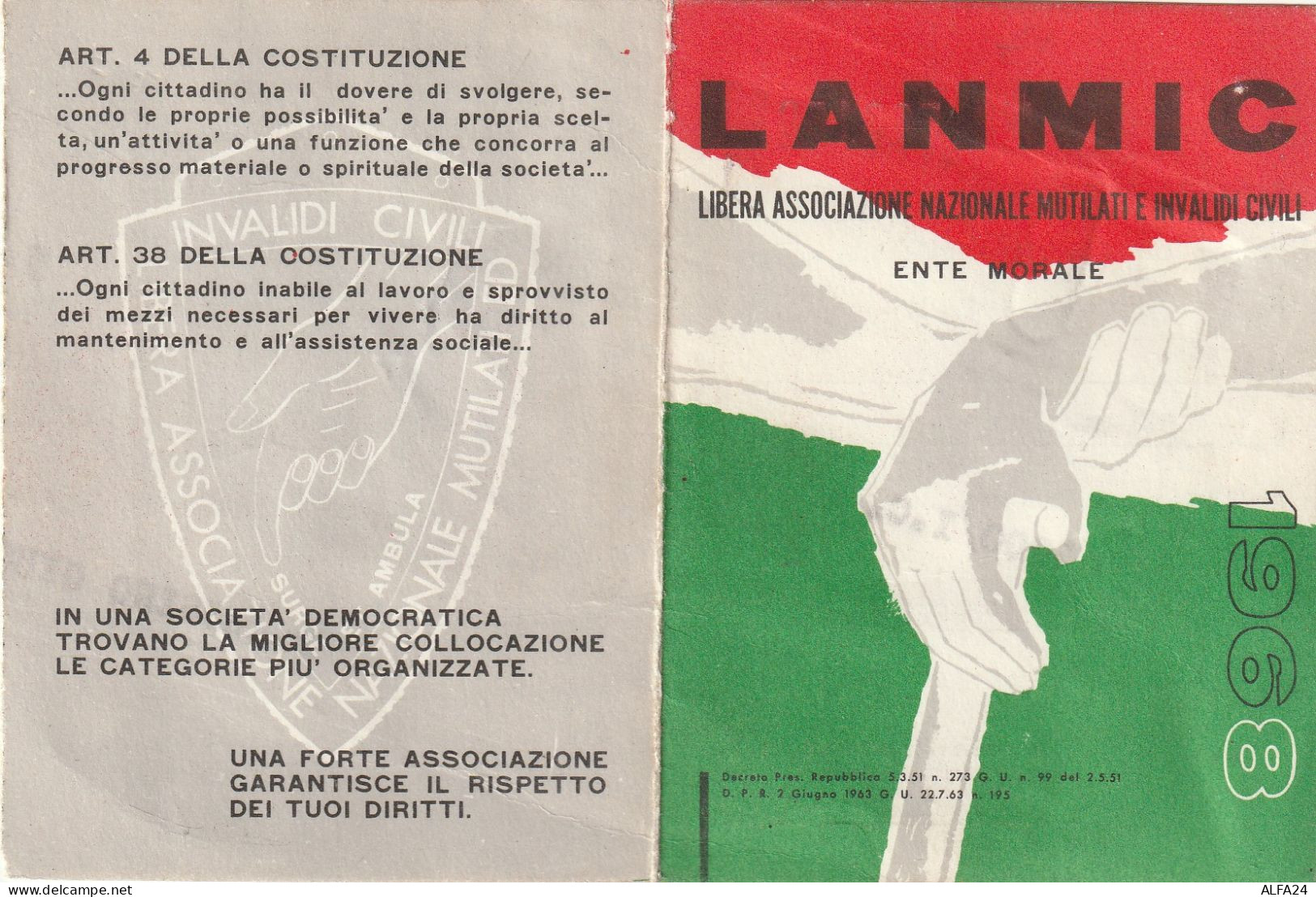 TESSERA 1968 LANMIC (XT4006 - Lidmaatschapskaarten