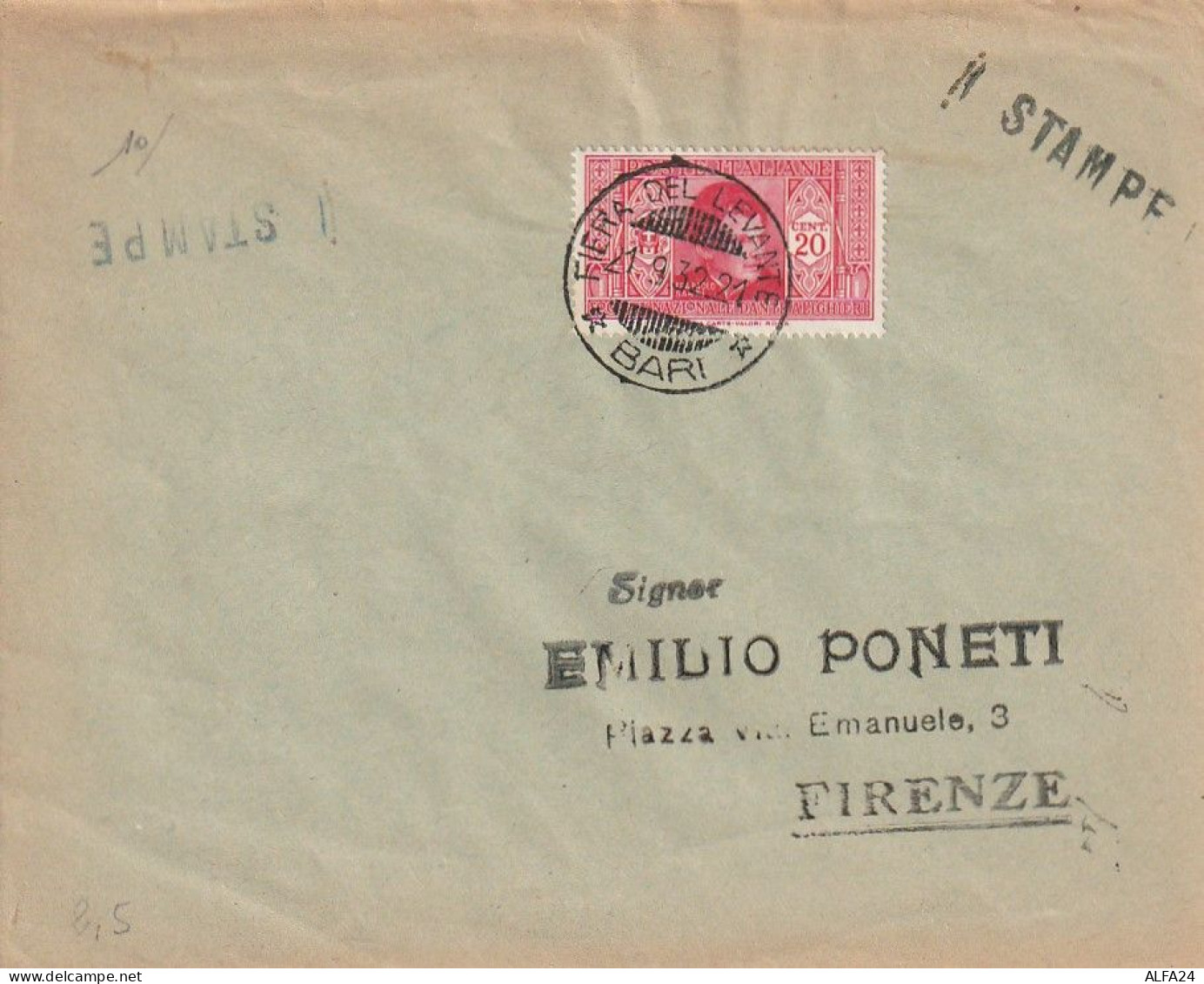 LETTERA 1932 C.20 TIMBRO FIERA DEL LEVANTE BARI (XT3987 - Marcofilía