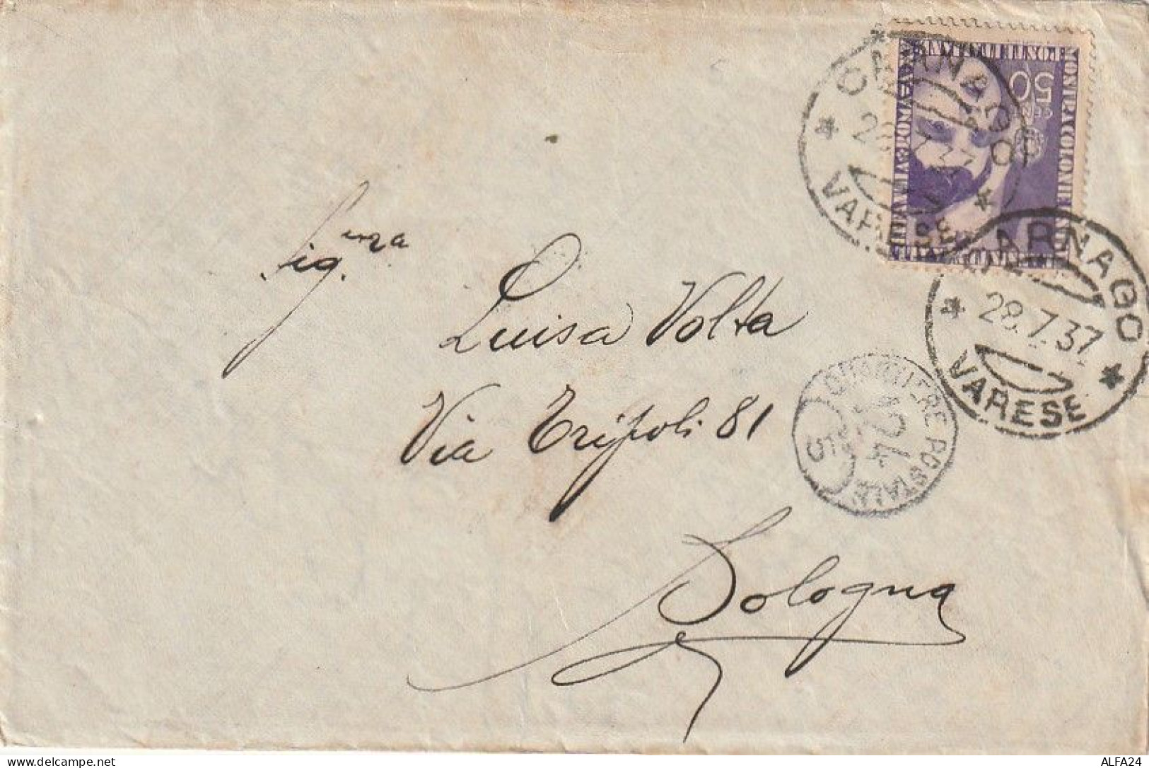 LETTERA 1937 C.50 MOSTRA COLONIALE TIMBRO CARNAGO VARESE Con Contenuto (XT3992 - Marcophilia