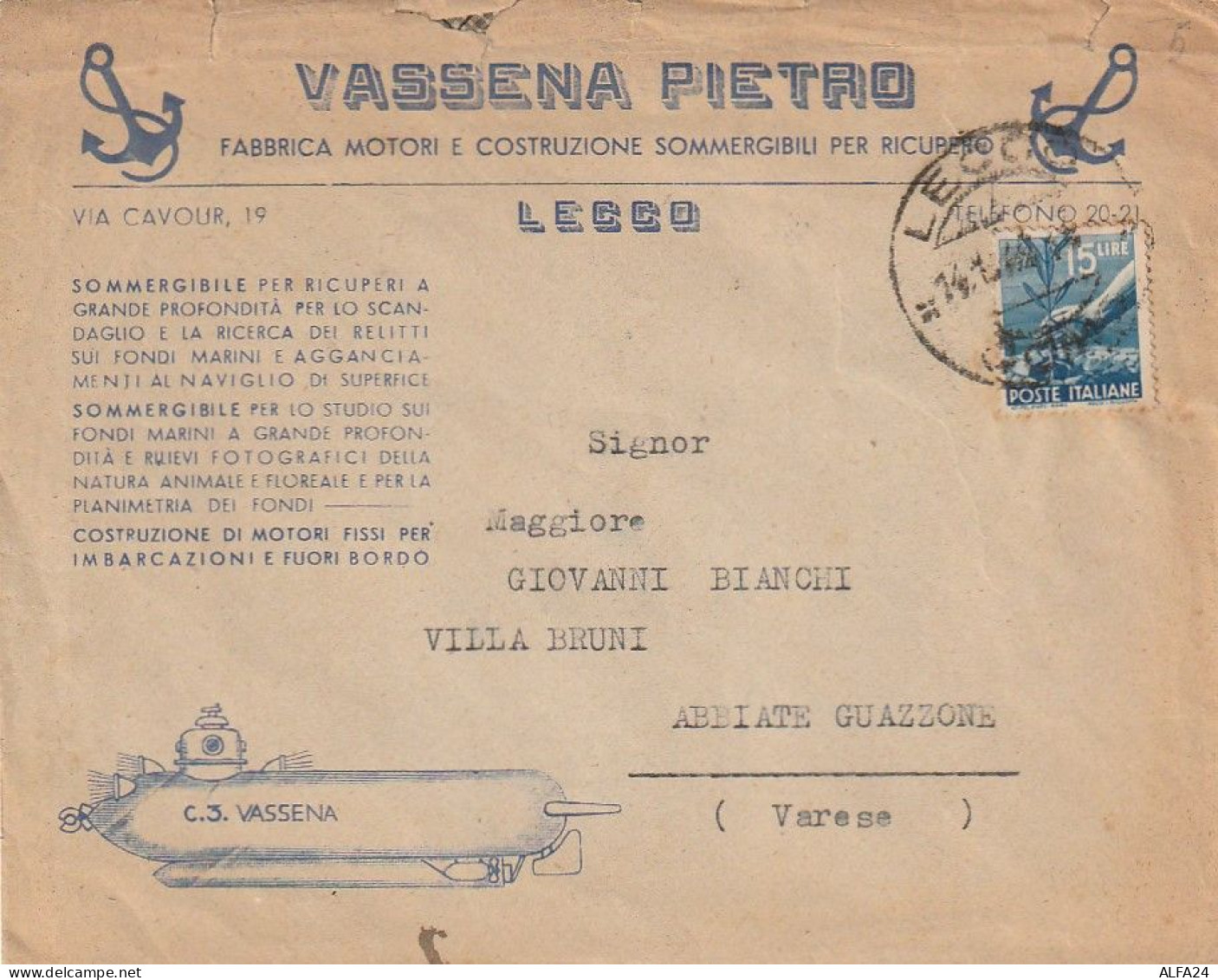 LETTERA 1950 L.15 TIMBRO LECCO (XT3979 - 1946-60: Marcophilia