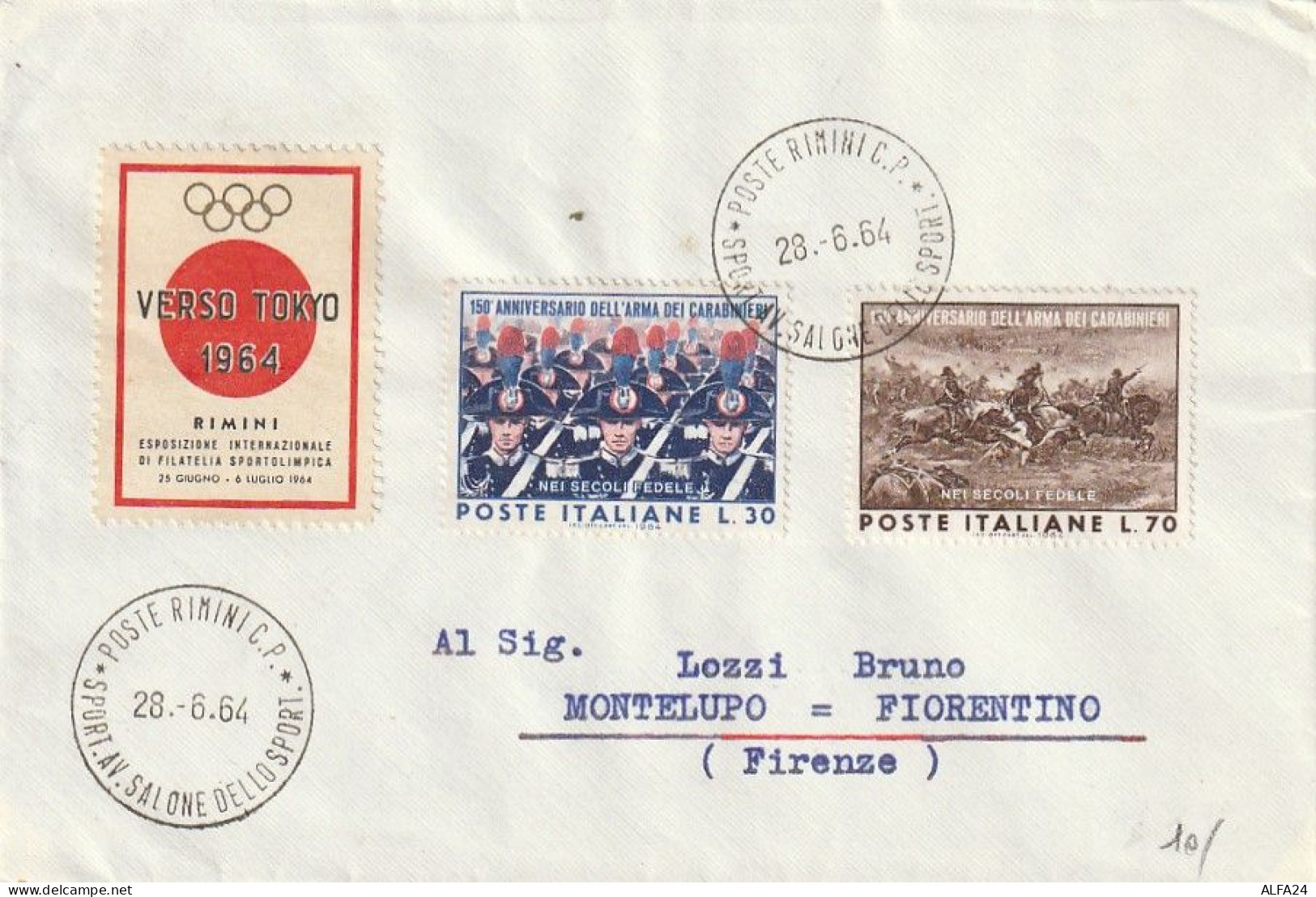 LETTERA 1964 30+70 +ERINNOFILO TIMBRO SALONE DELLO SPORT (XT3962 - 1961-70: Marcophilie