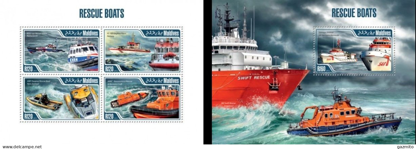 Maldives 2013, Rescue Boats, 4val In BF +BF - Maldives (1965-...)
