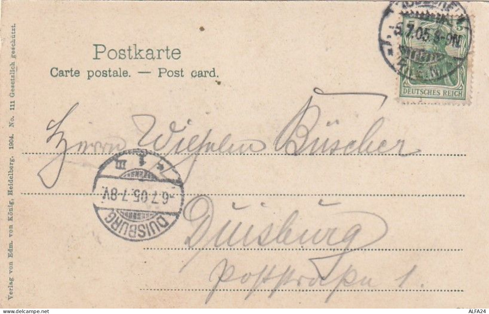 CARTOLINA 1905 5 DEUTSCH REICH TIMBRO DUISBURG (XT3883 - Covers & Documents