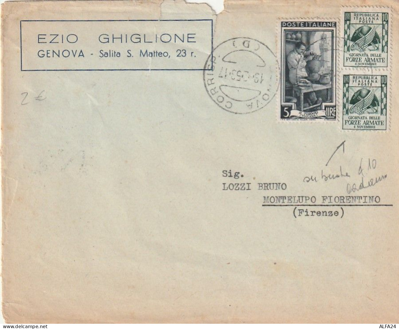 LETTERA 1953 2X10 FFAA +5 TIMBRO GENOVA (XT3971 - 1946-60: Poststempel