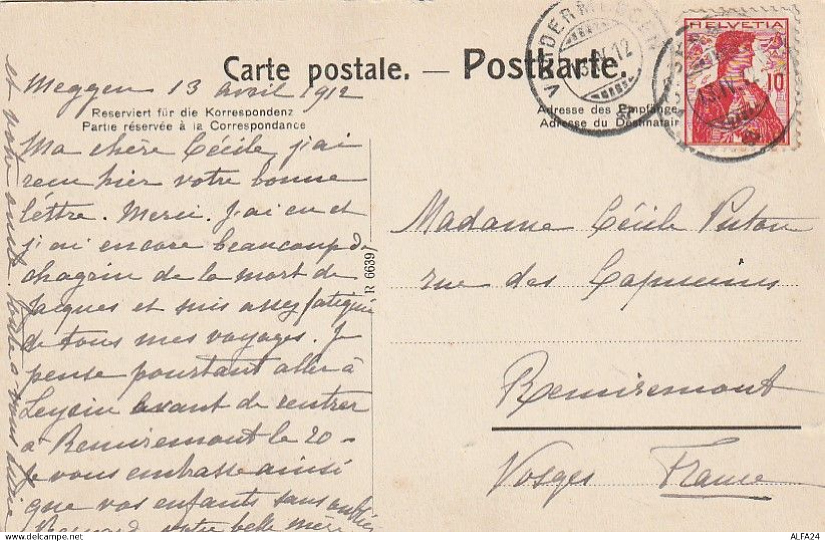 CARTOLINA SVIZZERA 1912 10 (XT3842 - Briefe U. Dokumente