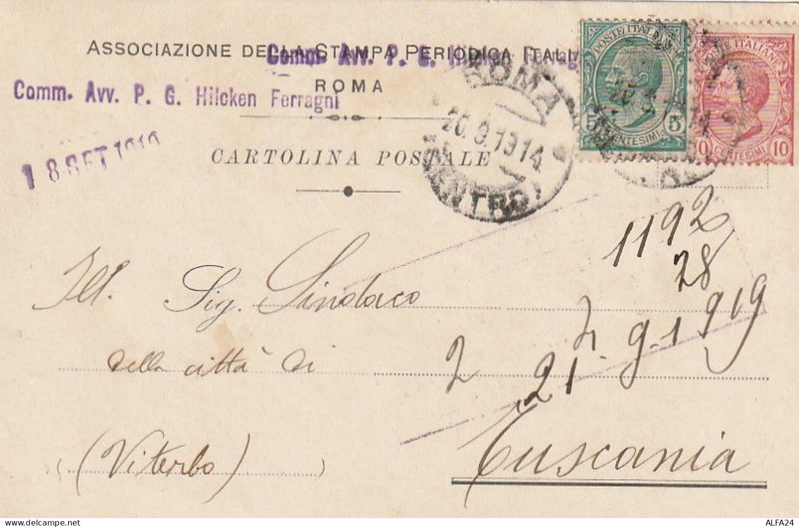 CARTOLINA POSTALE 1913 C.10+5 TIMBRO ROMA (XT3752 - Marcophilia