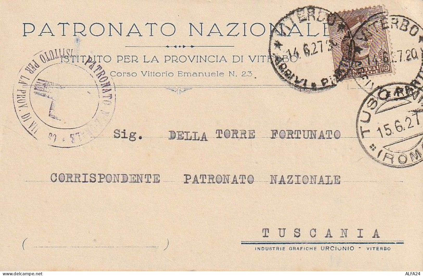 CARTOLINA POSTALE 1927 C.40 TIMBRO VITERBO TUSCANIA (XT3750 - Poststempel