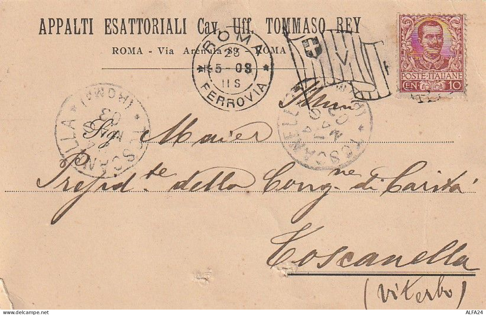 CARTOLINA POSTALE 1905 C.10 TIMBRO TOSCANELLA ROMA (XT3731 - Marcophilia