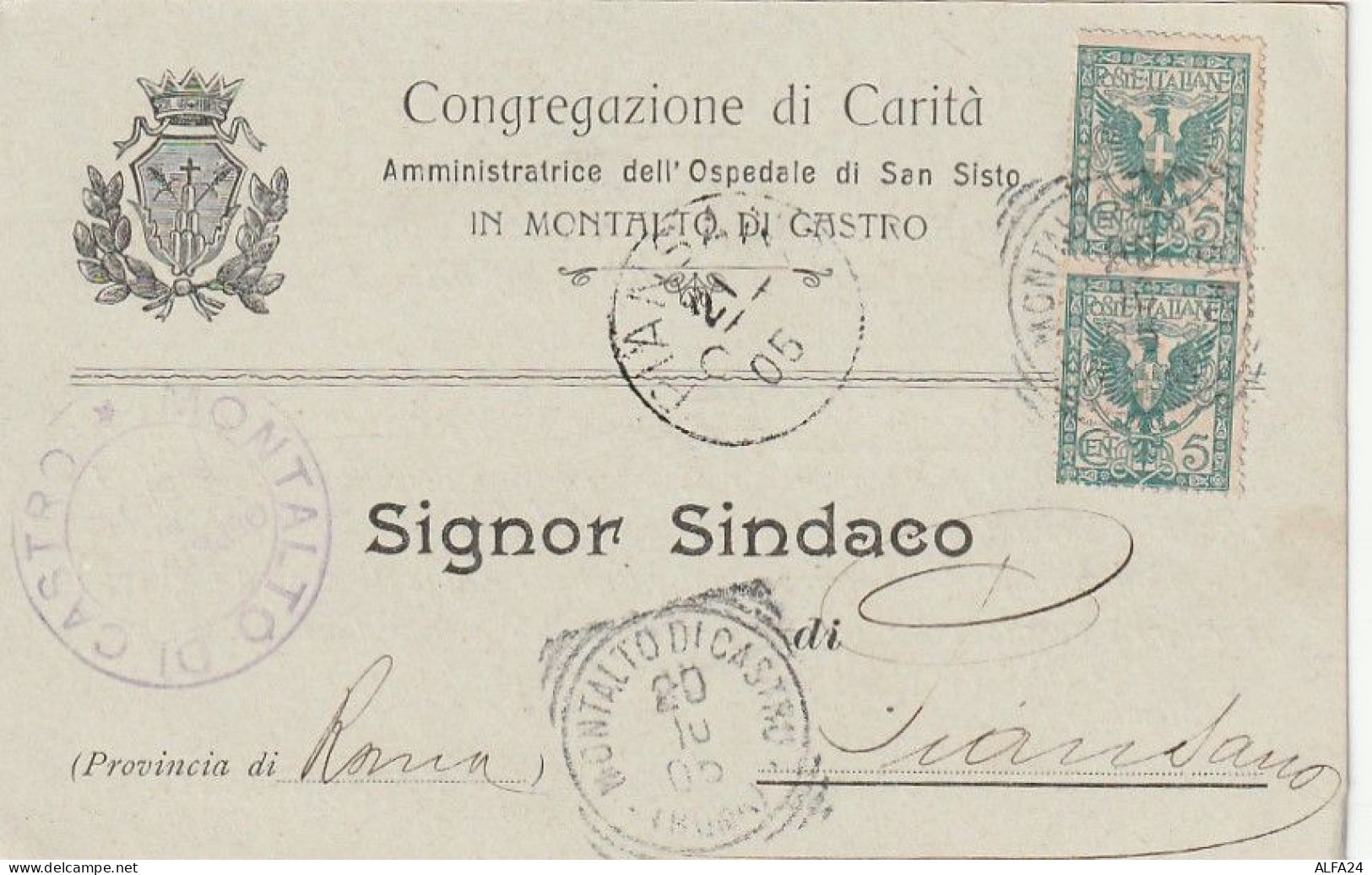 CARTOLINA POSTALE 1905 2X5 TIMBRO PIANSANO MONTALTO DI CASTRO (XT3722 - Marcofilía