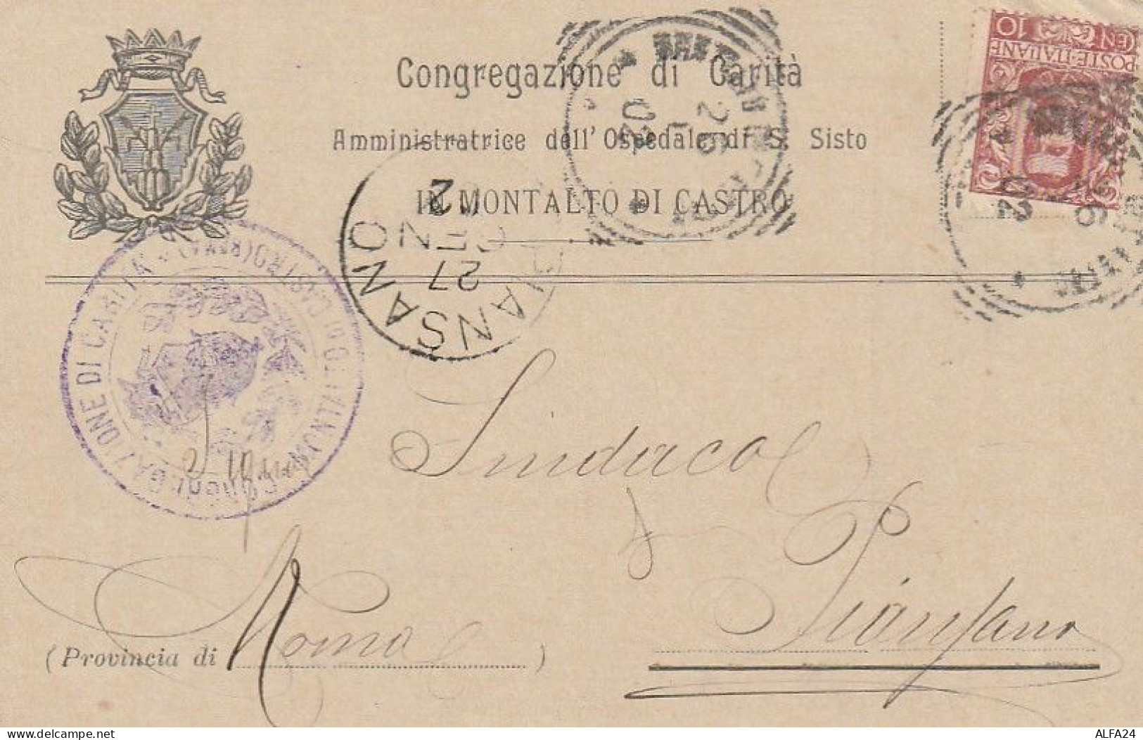 CARTOLINA POSTALE 1902 C.10 TIMBRO PIANSANO ROMA (XT3718 - Marcophilie