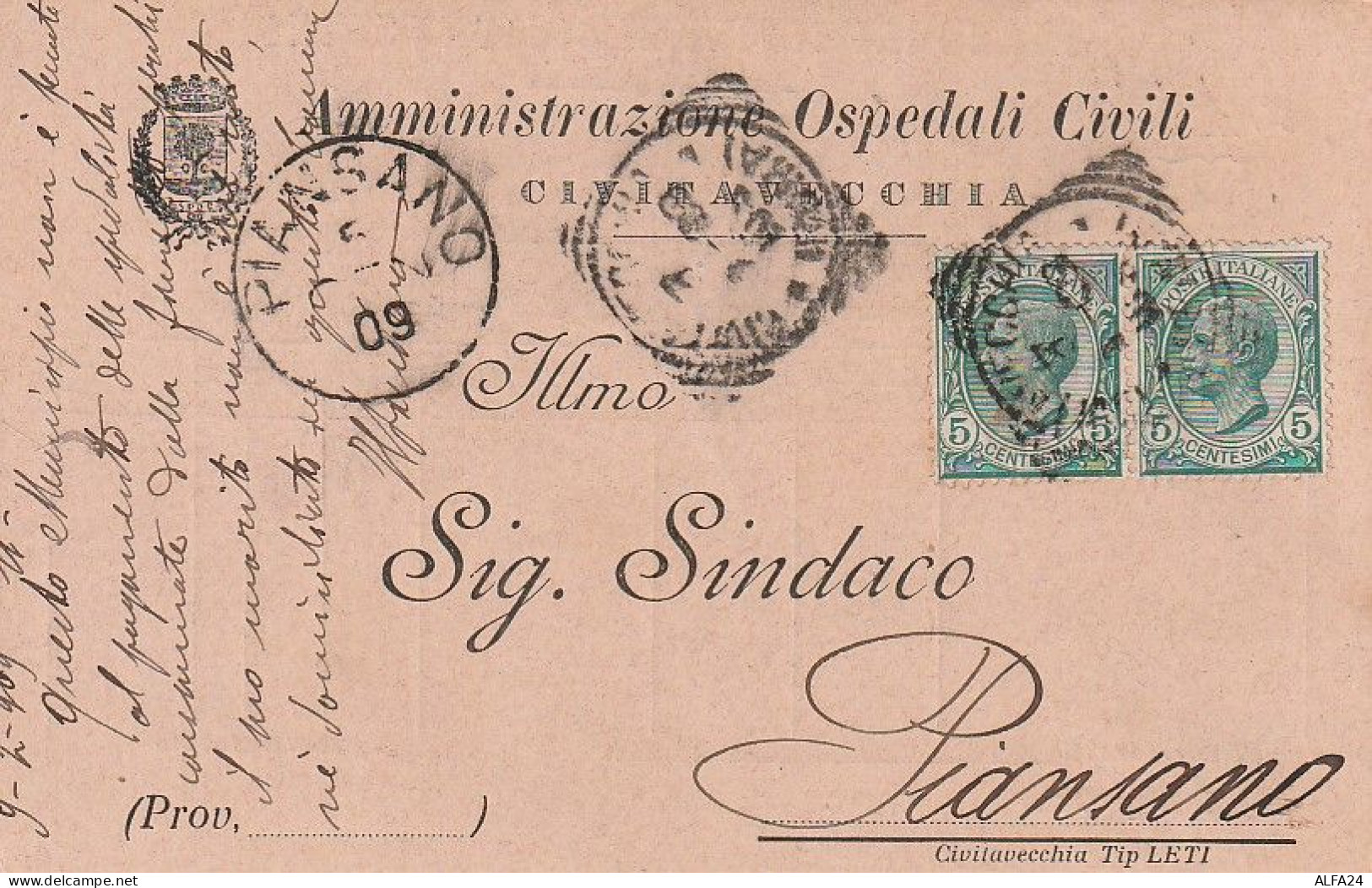 CARTOLINA POSTALE 1909 2X5 TIMBRO PIANSANO  (XT3720 - Marcophilie