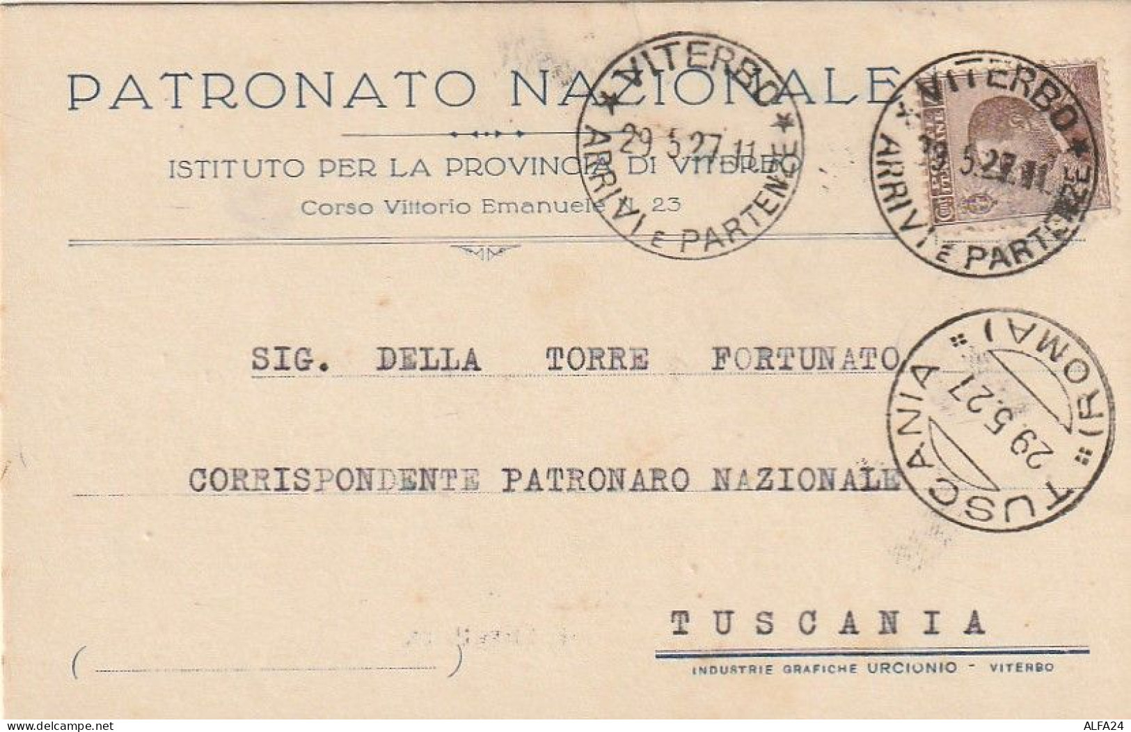 CARTOLINA POSTALE 1927 C.40 TIMBRO TUSCANIA VITERBO (XT3709 - Marcophilia