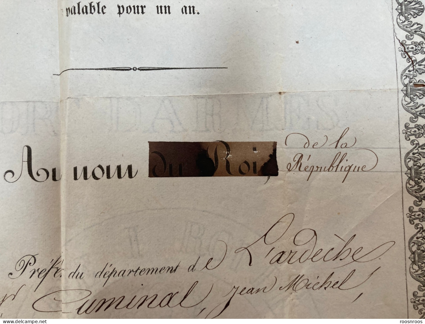 PERMIS DE CHASSE 1849 - 2EME REPUBLIQUE - SUR PAPIER TIMBRE PERIODE MONARCHIQUE AVEC RECTIFICATION - Cartas & Documentos