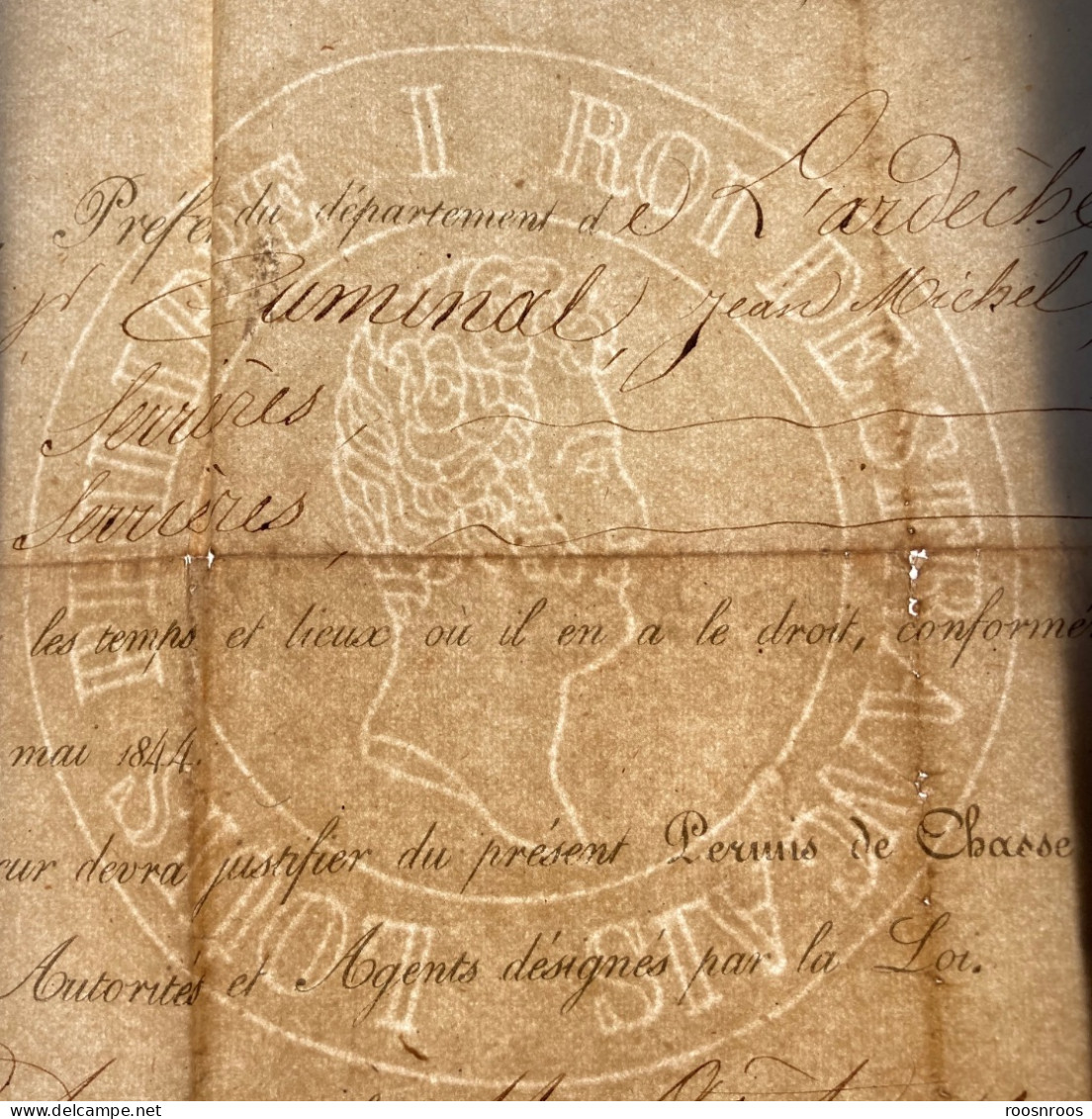 PERMIS DE CHASSE 1849 - 2EME REPUBLIQUE - SUR PAPIER TIMBRE PERIODE MONARCHIQUE AVEC RECTIFICATION - Brieven En Documenten