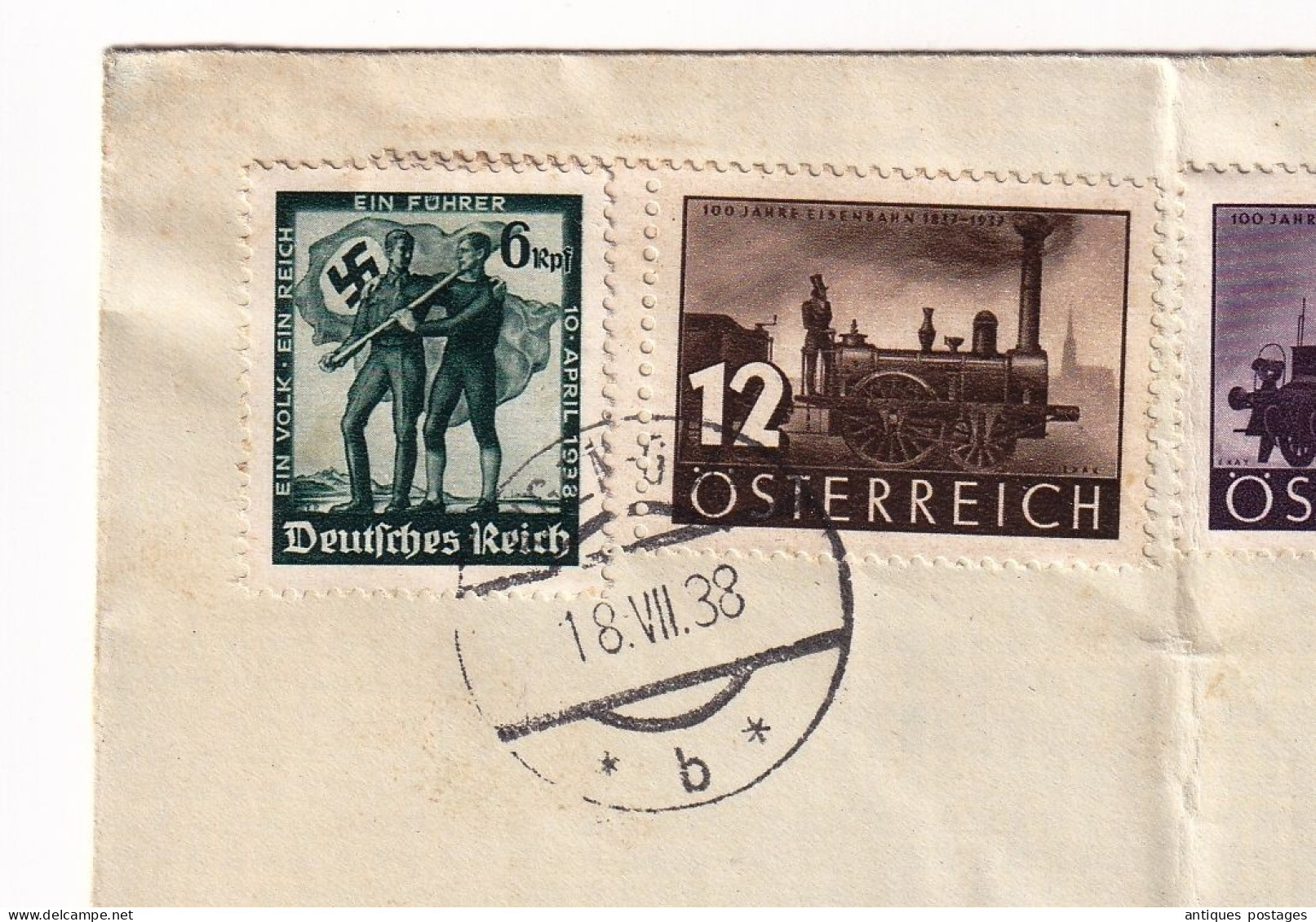 Lettre Österreich Austria 100 Jahre österreichische Eisenbahn 1937 + Deutsches Reich 10 April 1938 6 Reichpfenning - Briefe U. Dokumente