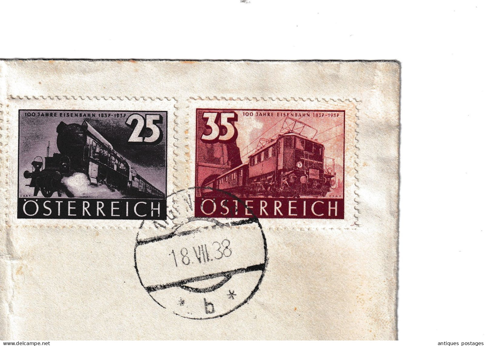 Lettre Österreich Austria 100 Jahre österreichische Eisenbahn 1937 + Deutsches Reich 10 April 1938 6 Reichpfenning - Covers & Documents