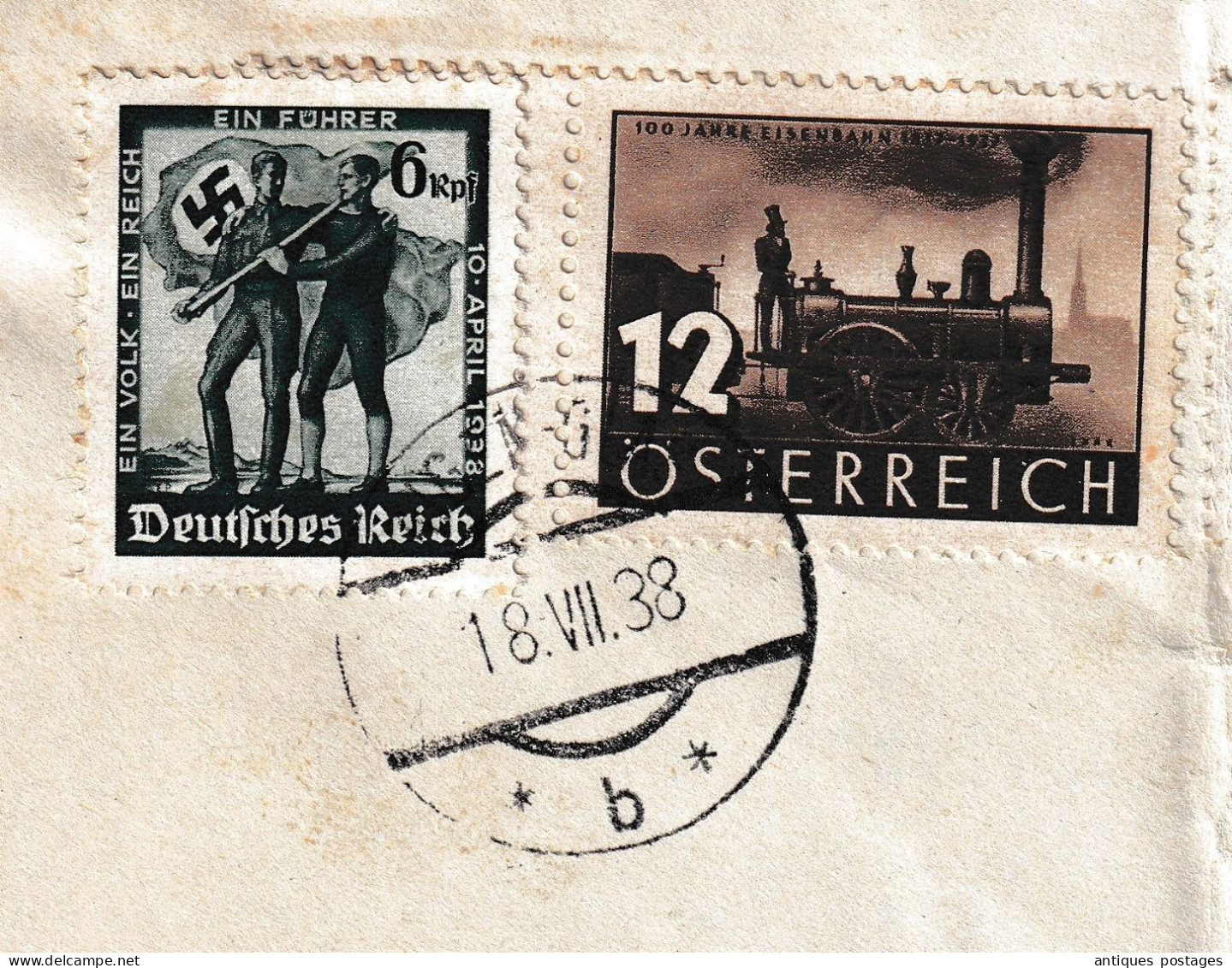 Lettre Österreich Austria 100 Jahre österreichische Eisenbahn 1937 + Deutsches Reich 10 April 1938 6 Reichpfenning - Lettres & Documents