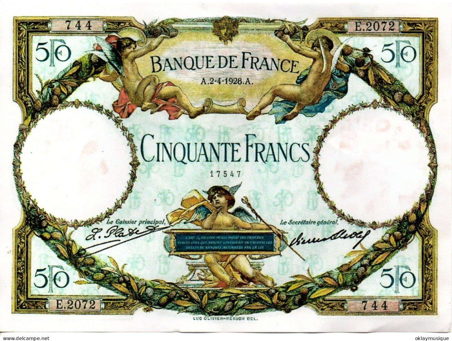 50 Francs 1926 (reproduction) - Andere & Zonder Classificatie
