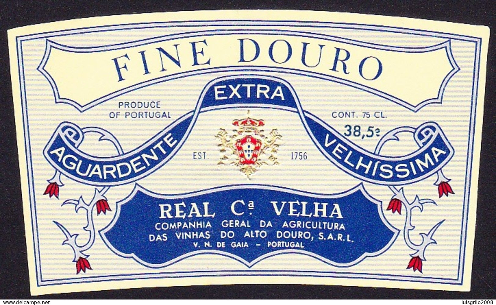 Brandy Label, Portugal - Aguardente FINE DOURO. Real Companhia Velha, Vila Nova De Gaia - Alcoholen & Sterke Drank