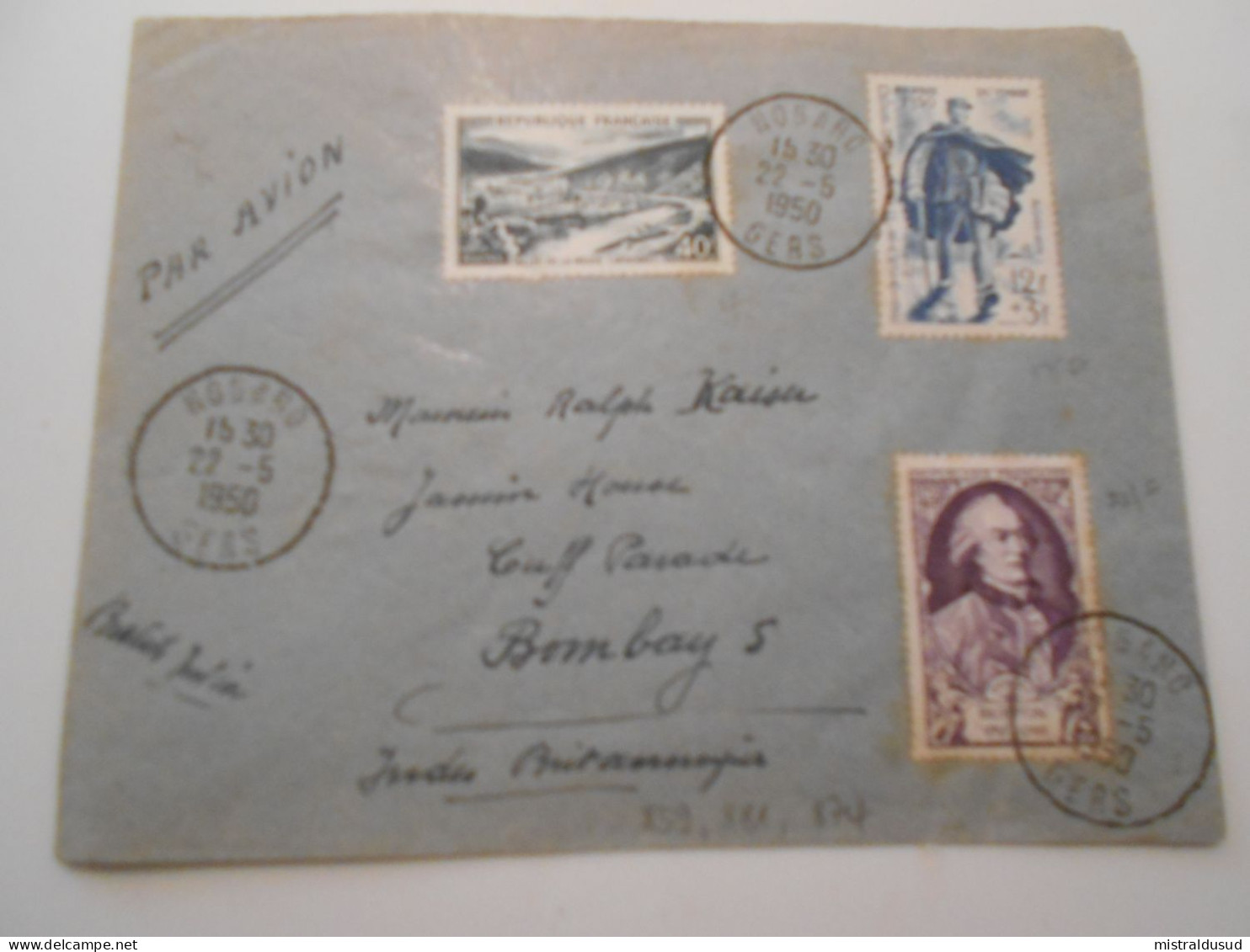 France Poste Aerienne , Lettre De Nogaro 1950 Pour Bombay - 1927-1959 Cartas & Documentos
