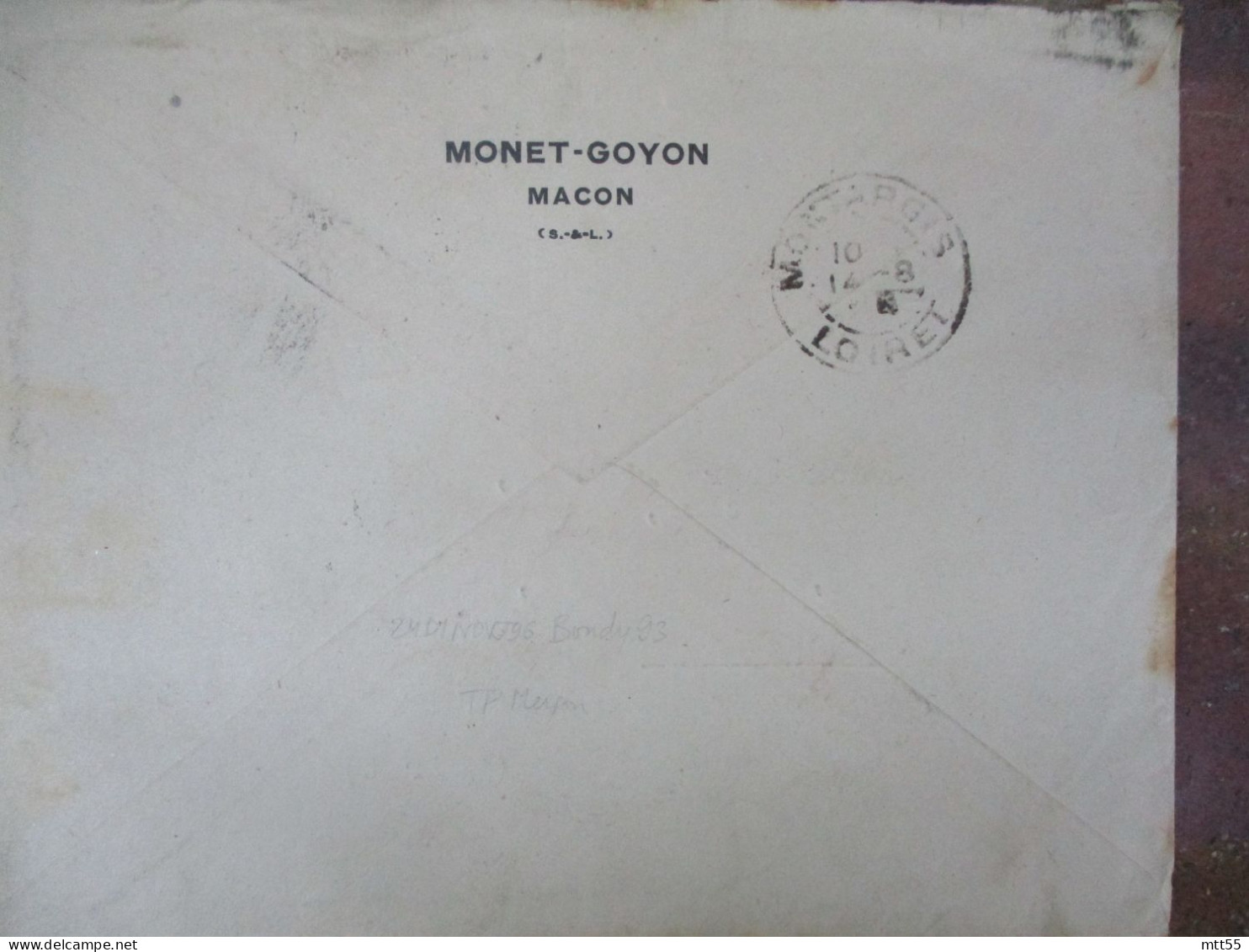 MONET  GOYON MOTO MACON LOT DE 2 LETTRE TIMBRE MERSON 45 VERT - 1900 – 1949