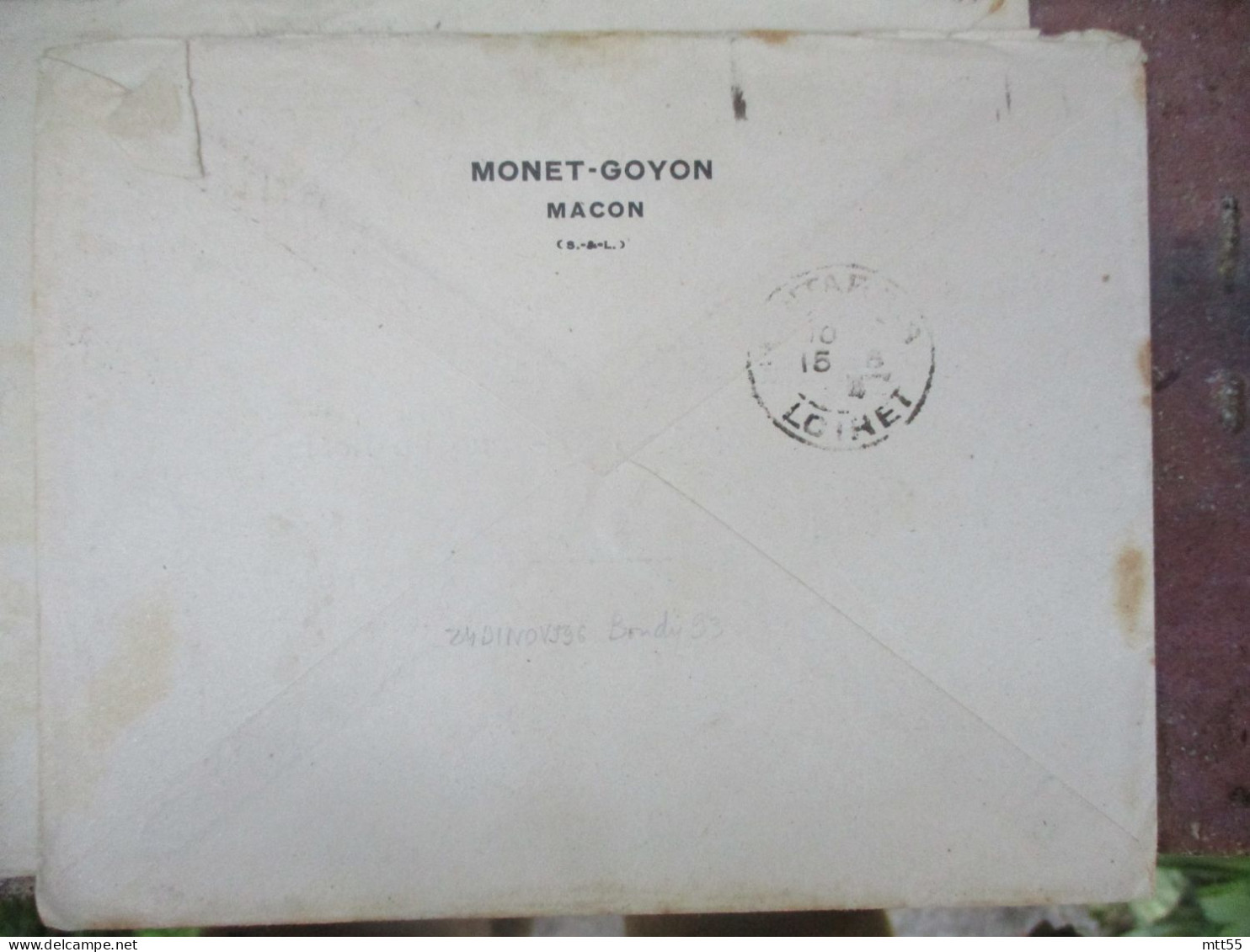 MONET  GOYON MOTO MACON LOT DE 2 LETTRE TIMBRE MERSON 45 VERT - 1900 – 1949