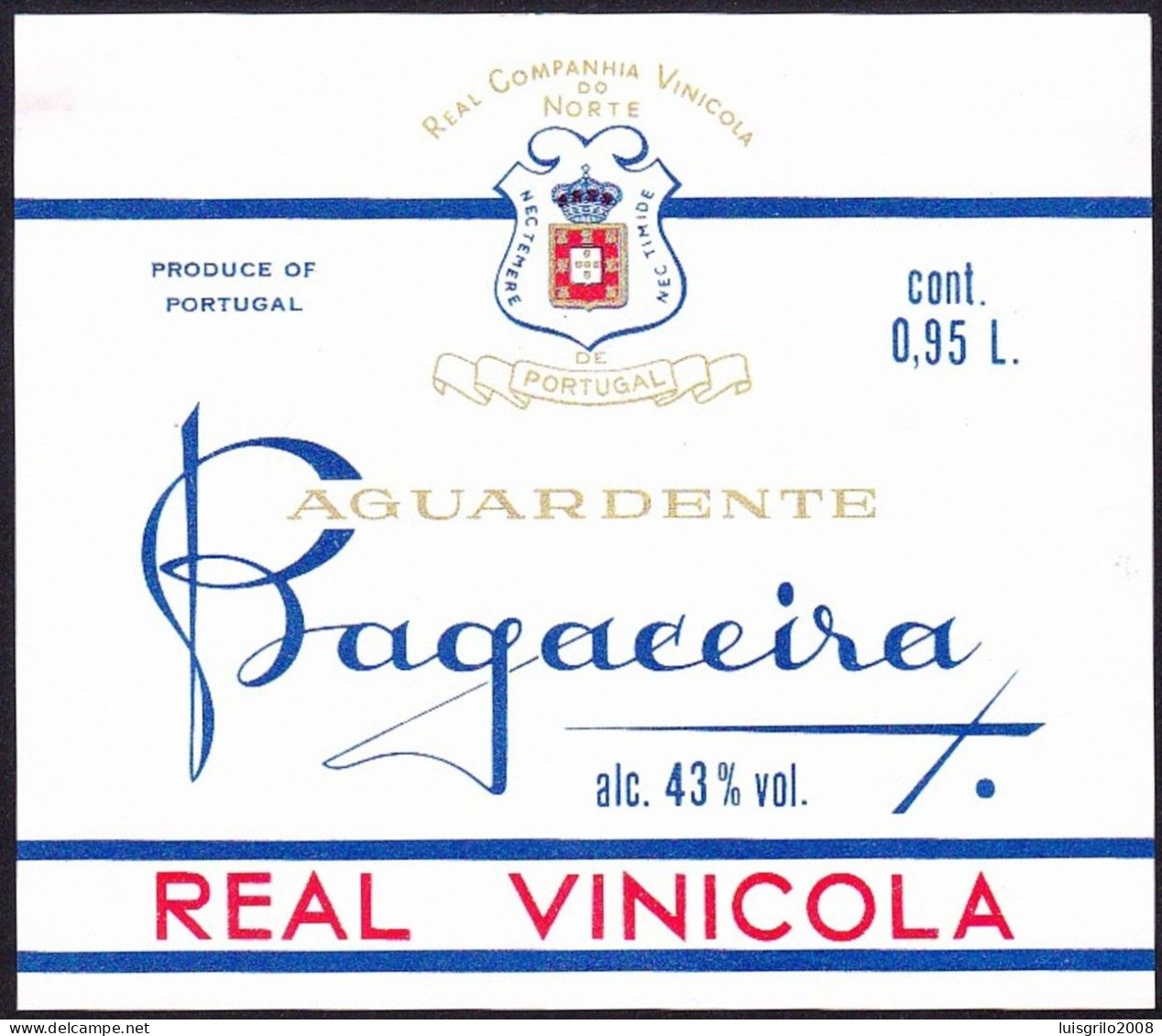 Brandy Label, Portugal - Aguardente BAGACEIRA. Real Vinícola, Vila Nova De Gaia - Alcoholen & Sterke Drank