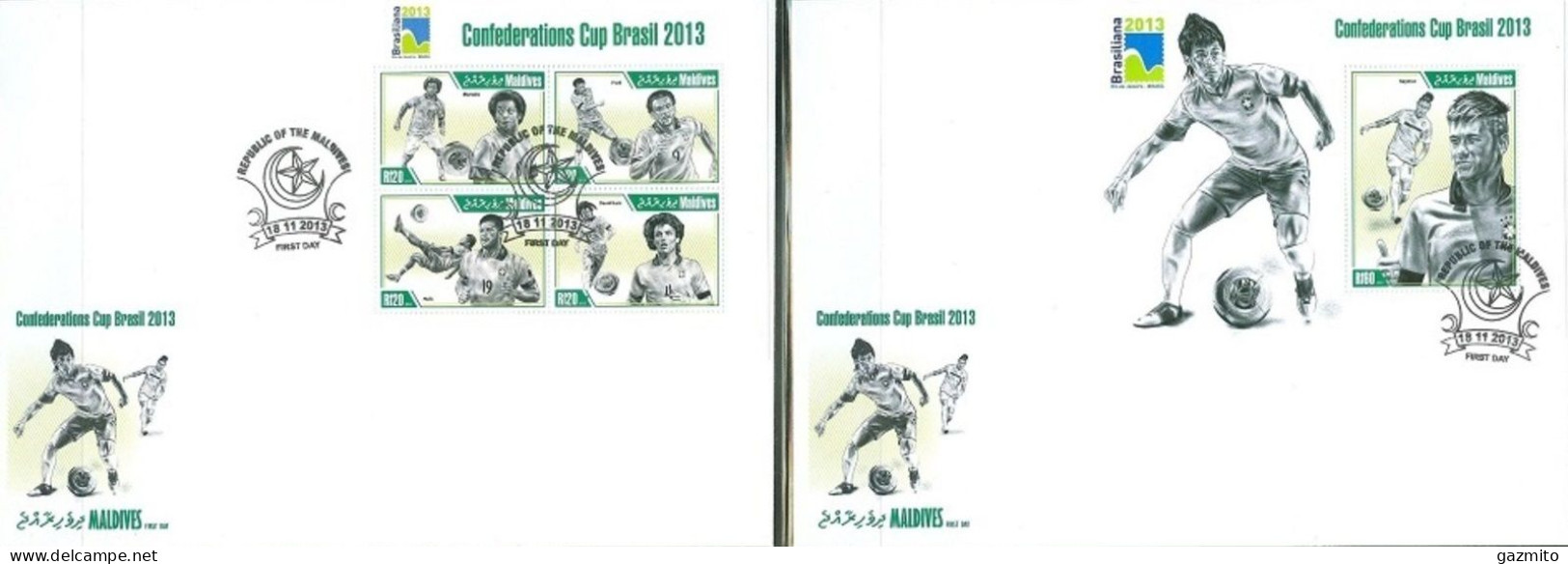 Maldives 2013, Football World Cup In Brasil, 4val In BF +BF In 2FDC - Malediven (1965-...)