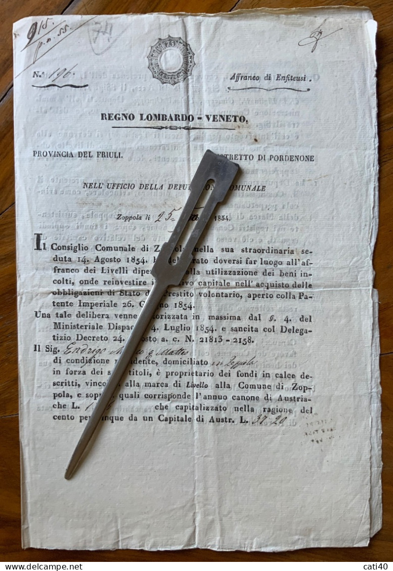 LOMBARDO VENETO - FRIULI - PORDENONE - ZOPPOLA 25/11/1854 - DELIBERAZIONE DEL CONSIGLIO COMUNALE ...4 Pag. - Documentos Históricos