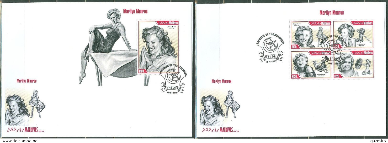 Maldives 2013, Cinema, Monroe, 4val In BF +BF In 2FDC - Famous Ladies